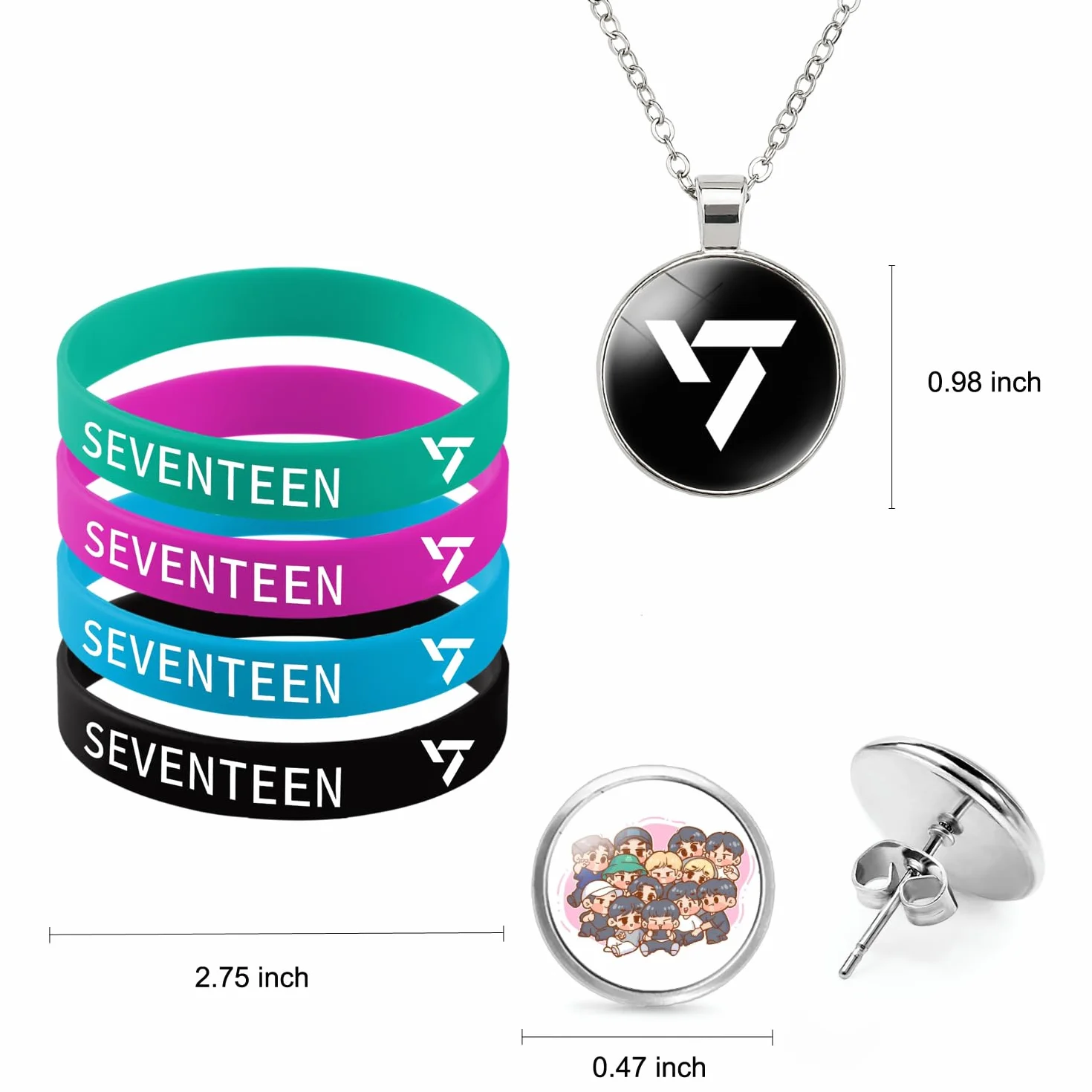 Zestaw prezentów Kpop Seventeen, w tym plecak ze sznurkiem, naszyjnik, kolczyki, bransoletki, przypinki na guziki, uchwyt na identyfikator smyczy, brelok, uchwyt na pierścionek na telefon,