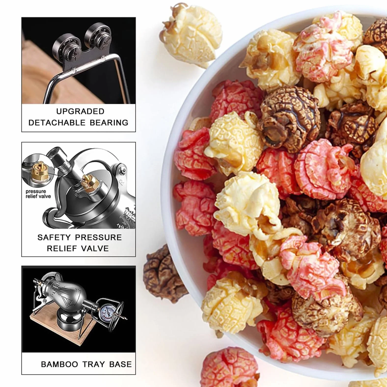 Ręczna maszyna do robienia popcornu ciśnieniowa w stylu retro mała na kuchenkę