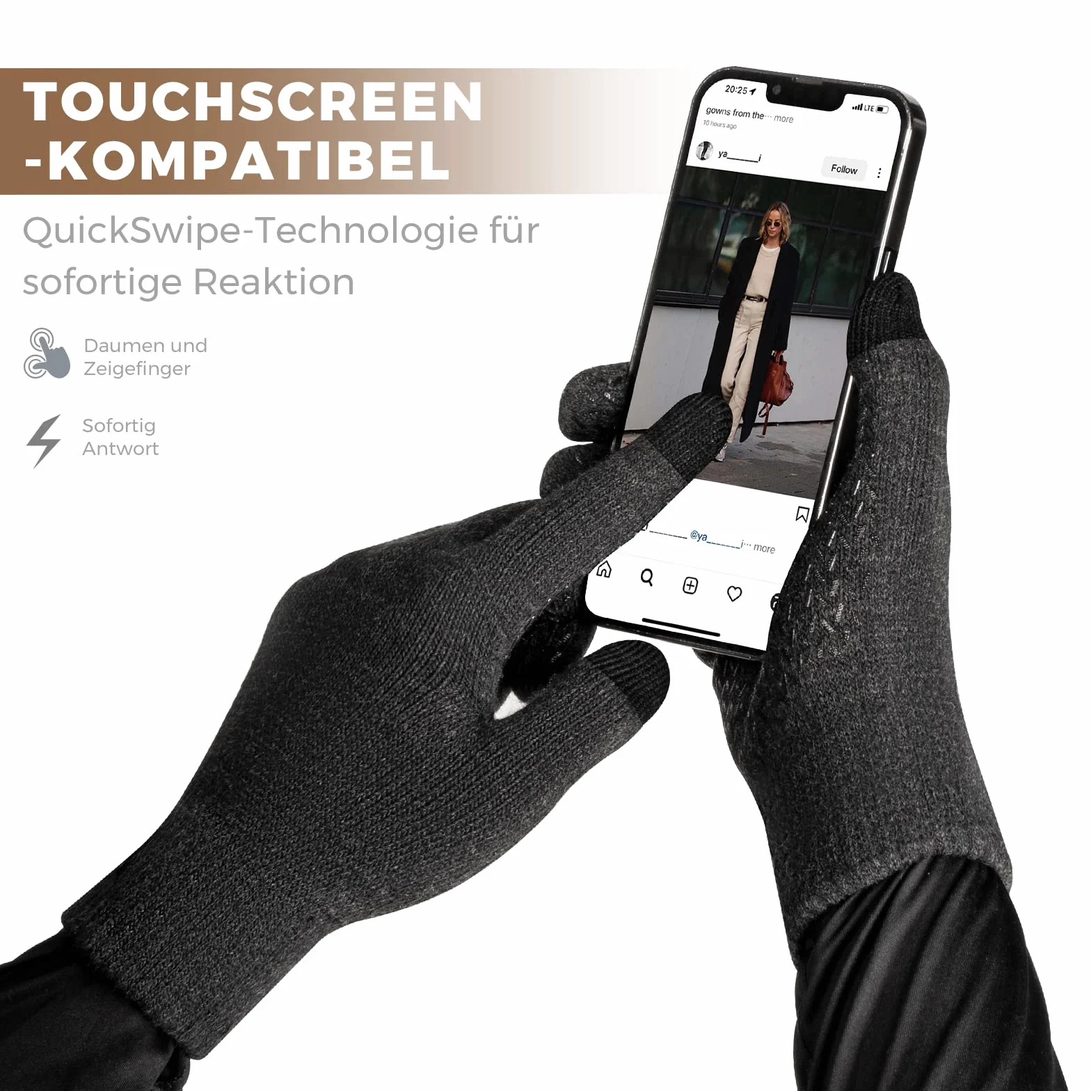 Rahhint Zimowe rękawice termiczne z wełny z ekranem dotykowym Mężczyźni Kobiety Antypoślizgowe - Narciarstwo Smartphone Computer, czarne