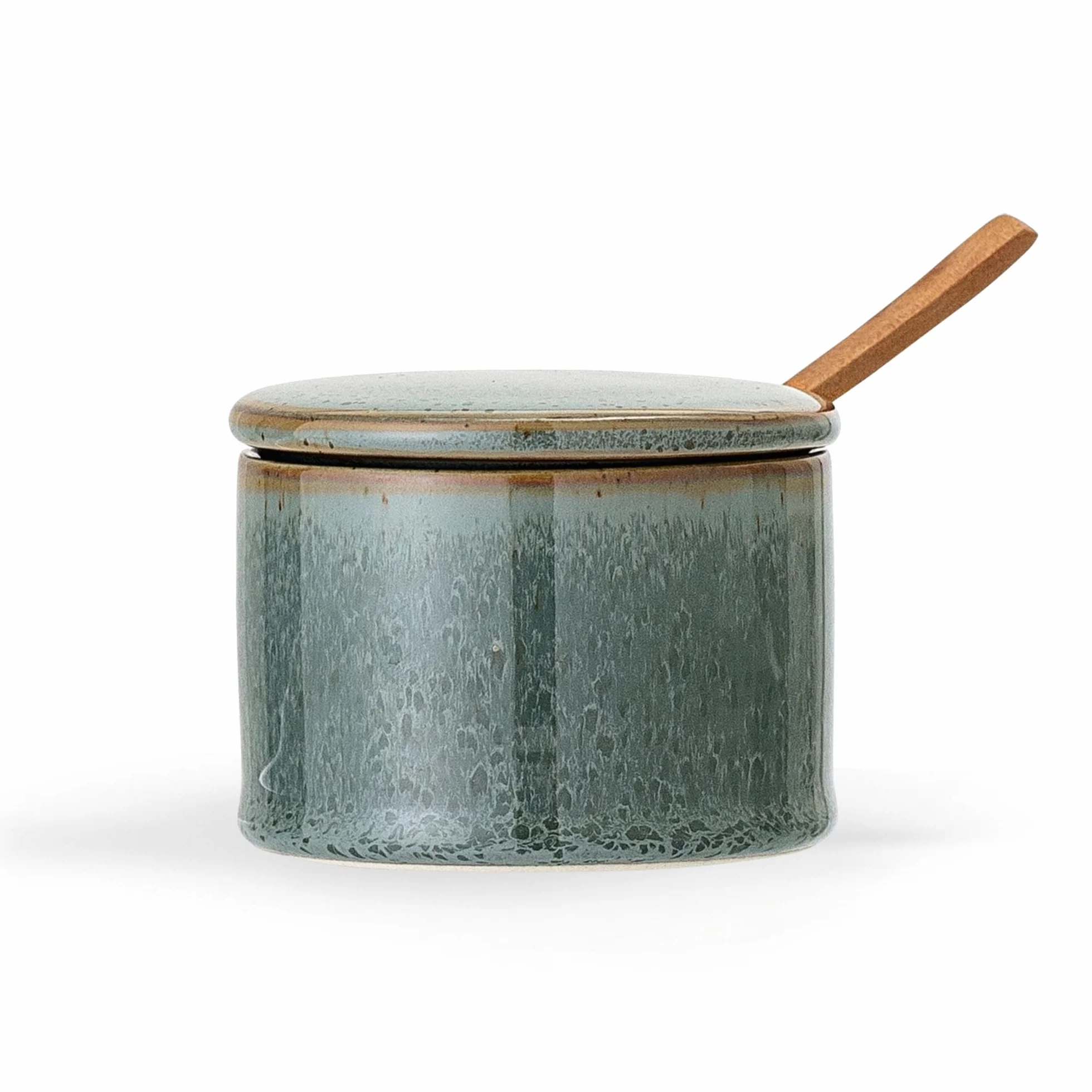 Bloomingville Garnek do soli z pokrywką i łyżeczką Pixie, zielony, ceramiczny