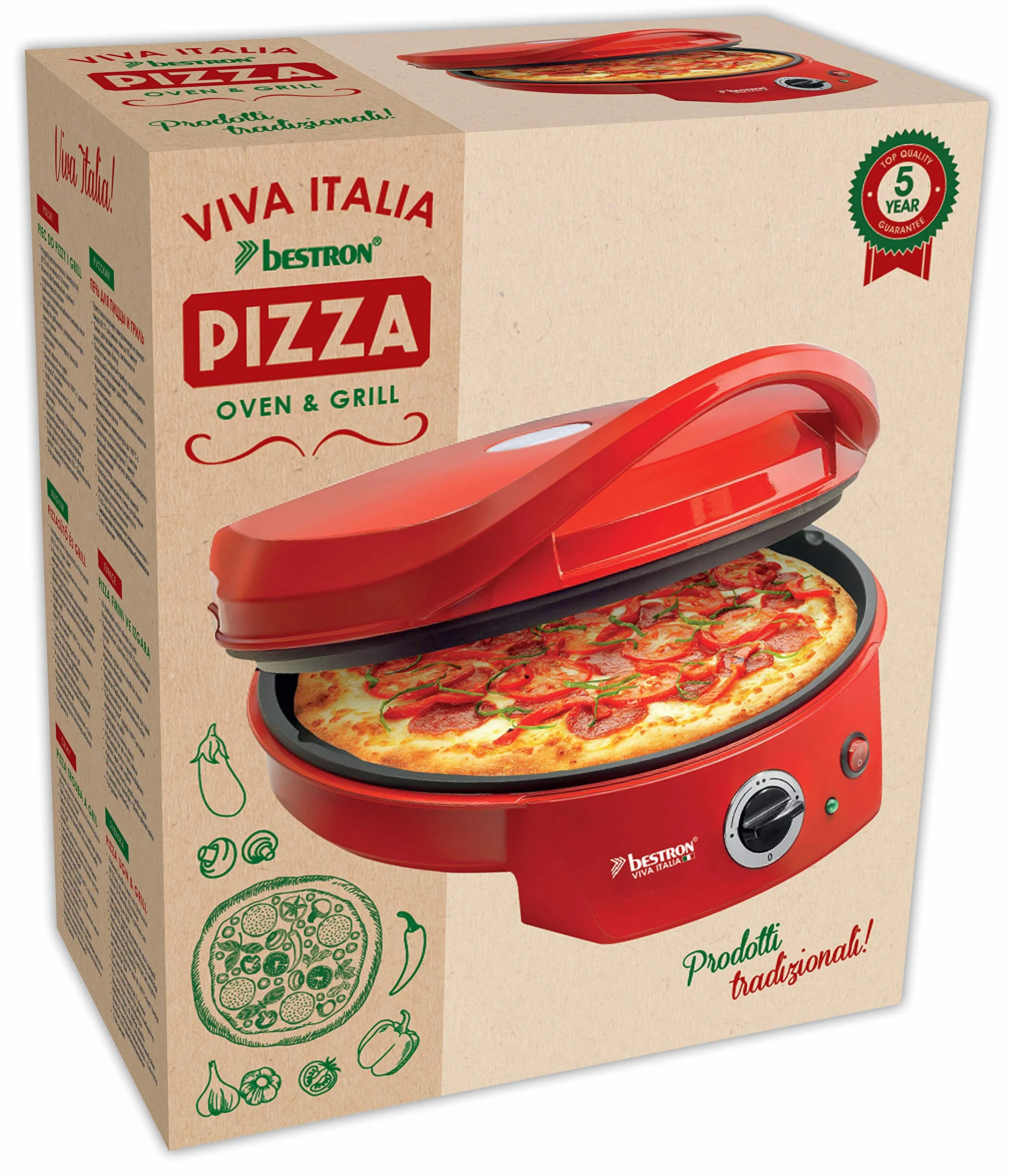Bestron APZ400 Elektryczny Piec do Pizzy, Ceramika, Miedź, 1800 W, Czerwony