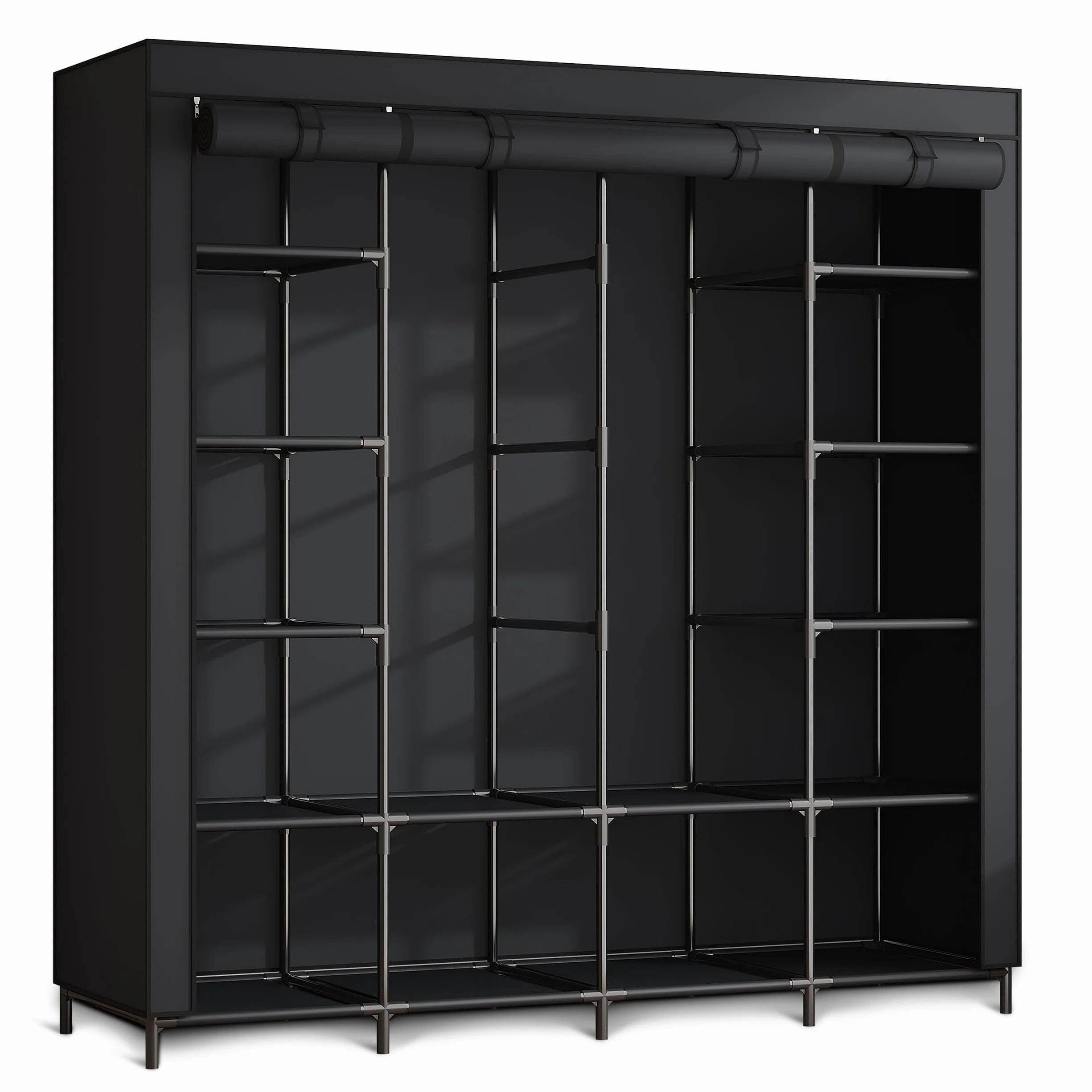 Szafa Tekstylna Składana Materiałowa 14 Półek 1 Drążek Stalowy 170x45x170 cm Czarna