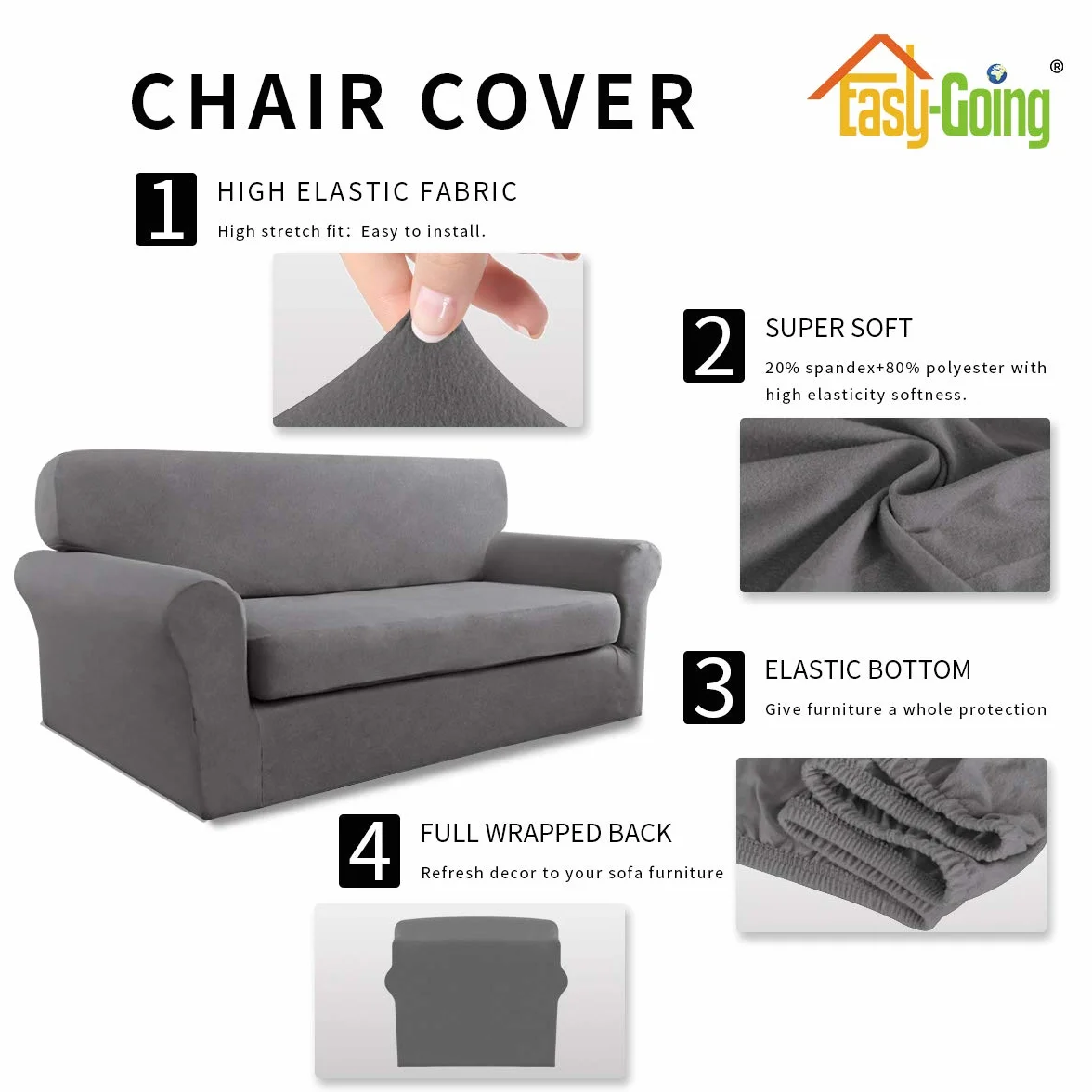 Easy-Going Microfiber Stretch Sofa Slipcover Spandex Fitted Couch Cover Washable Furniture Protector Loveseat Light Gray