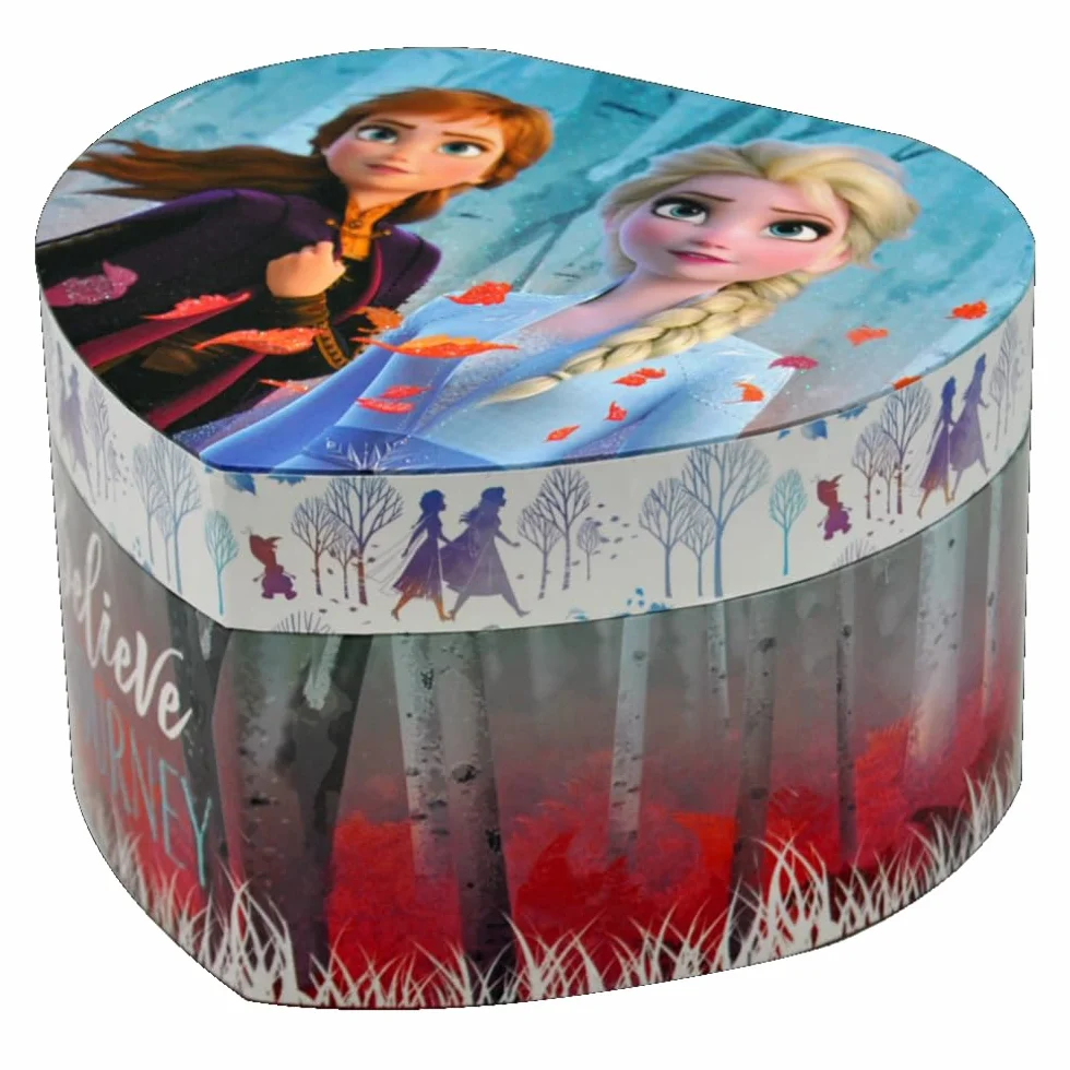Pudełko na biżuterię z pozytywkami, Disney, Kraina Lodu II, Elsa i Anna, szkatułka na biżuterię w kształcie serca, 14,8 x 13,5 x 8,6 cm