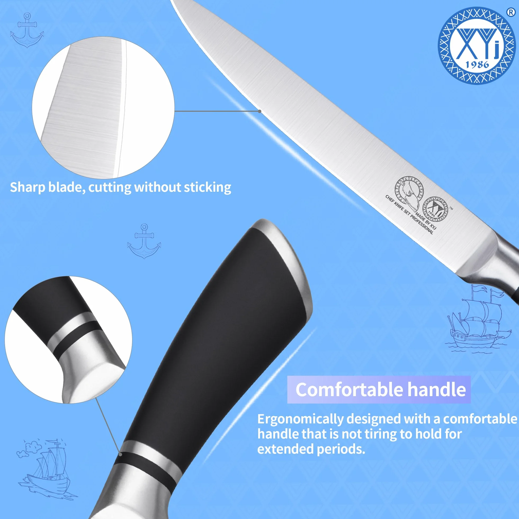 Stainless Steel 8 Inch Brisket Knife with Sheath Professional Chef Kitchen Knife