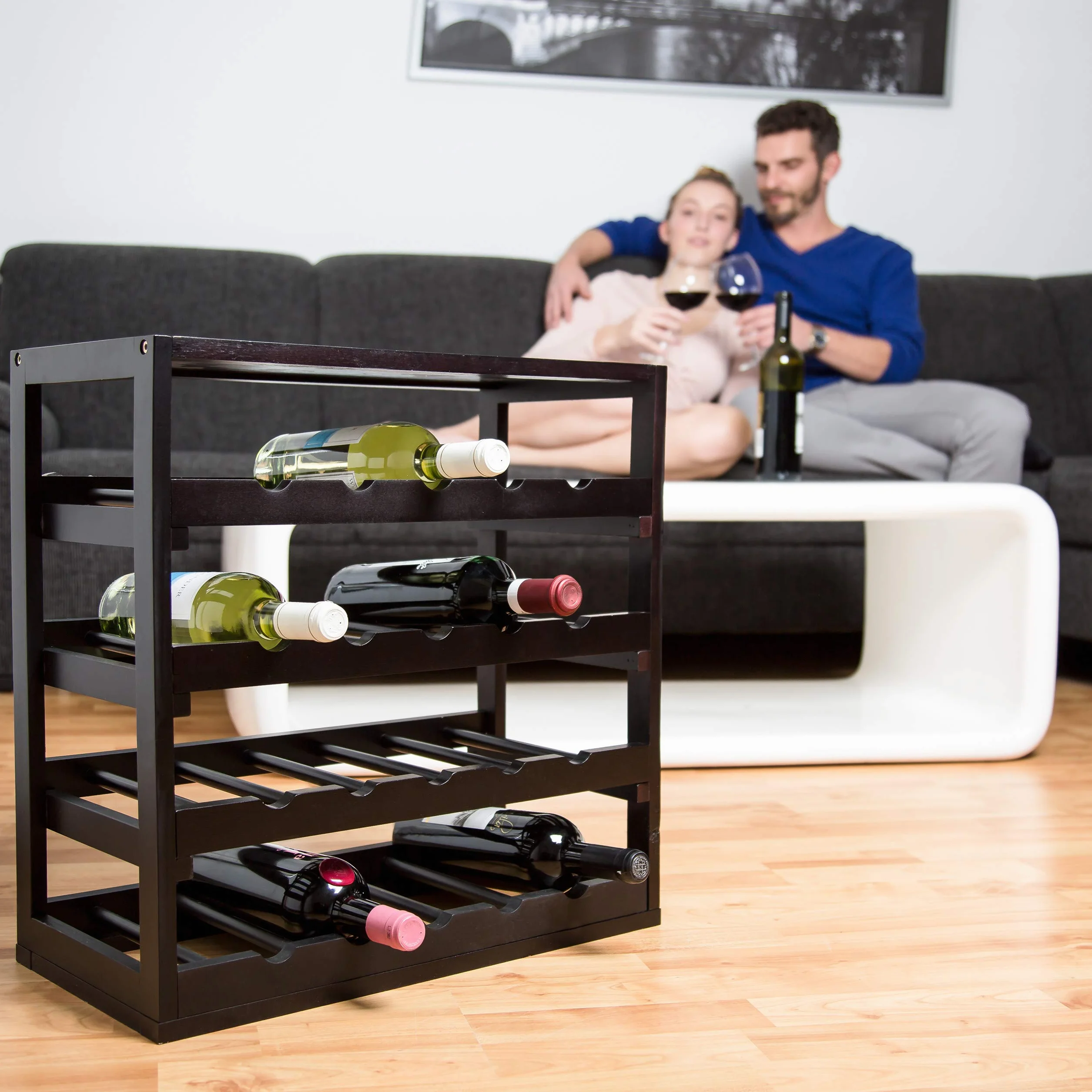 Relaxdays Stojak na Wino Czarny 25 x 52 x 52 cm