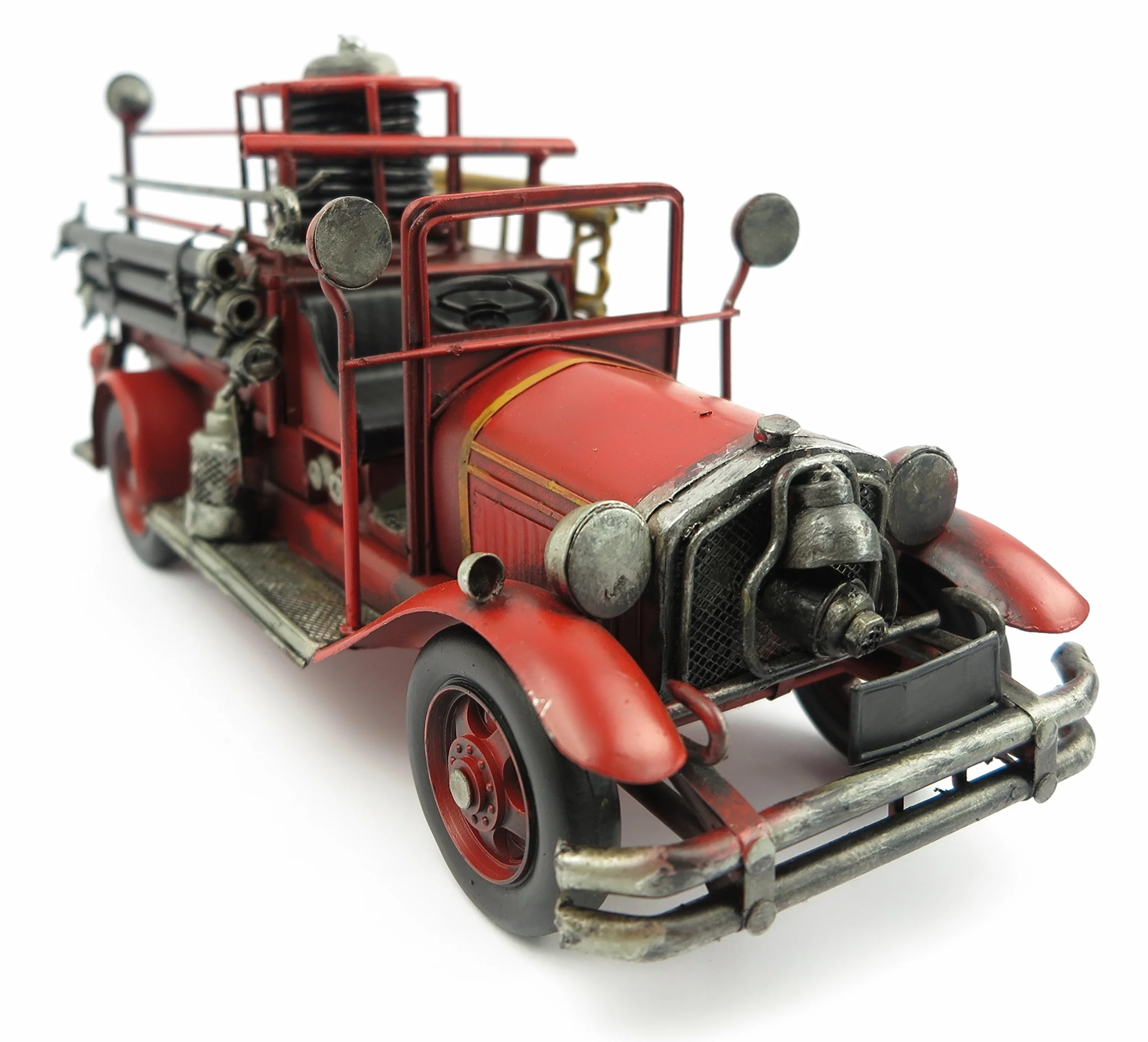 Samochód blaszany oldtimer wóz strażacki czerwony retro dekoracja Shabby Vintage