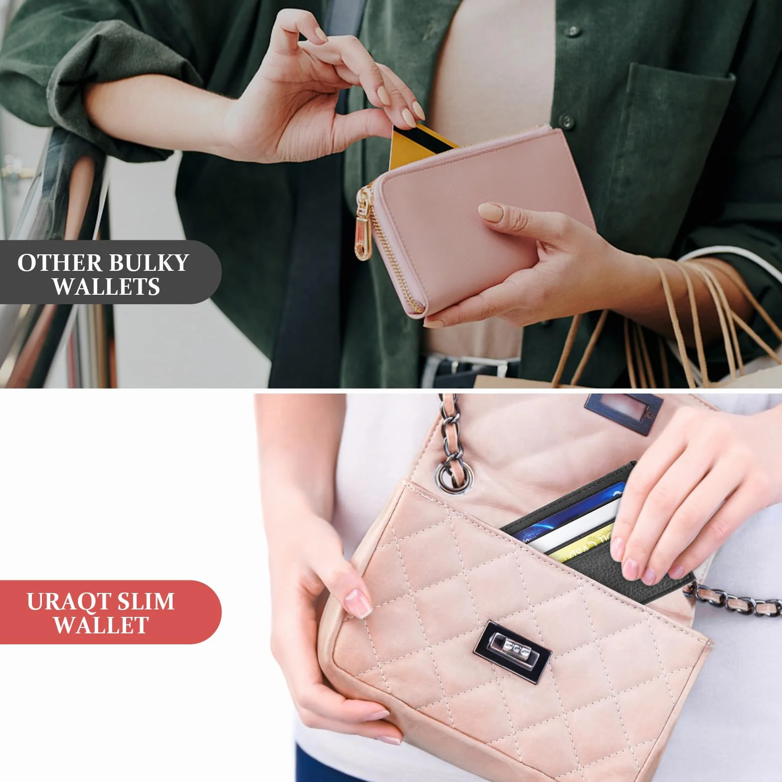 URAQT Męskie i damskie etui na karty kredytowe, cienkie skórzane etui na karty kredytowe z 6 gniazdami i 1 kieszenią, cienki portfel na karty identyfikacyjne, prawo jazdy (czarny-nowe)