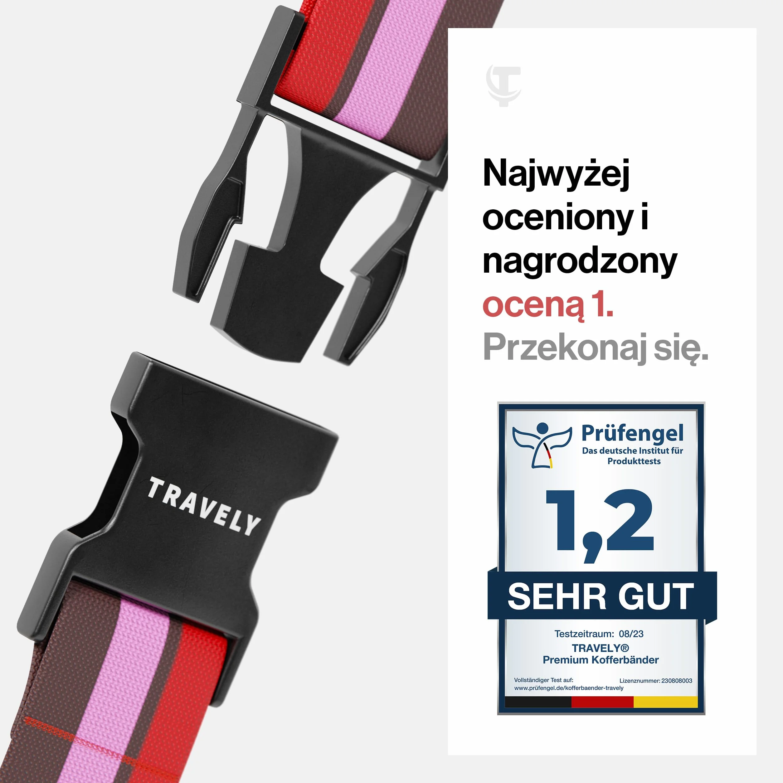 Travely® Pasek do bagażu premium – szczególnie przyciągający wzrok i bezpieczny – zawiera 2 zawieszki z imieniem – pasek do bagażu idealny na krzyż – zestaw 2 szt., kolorowy