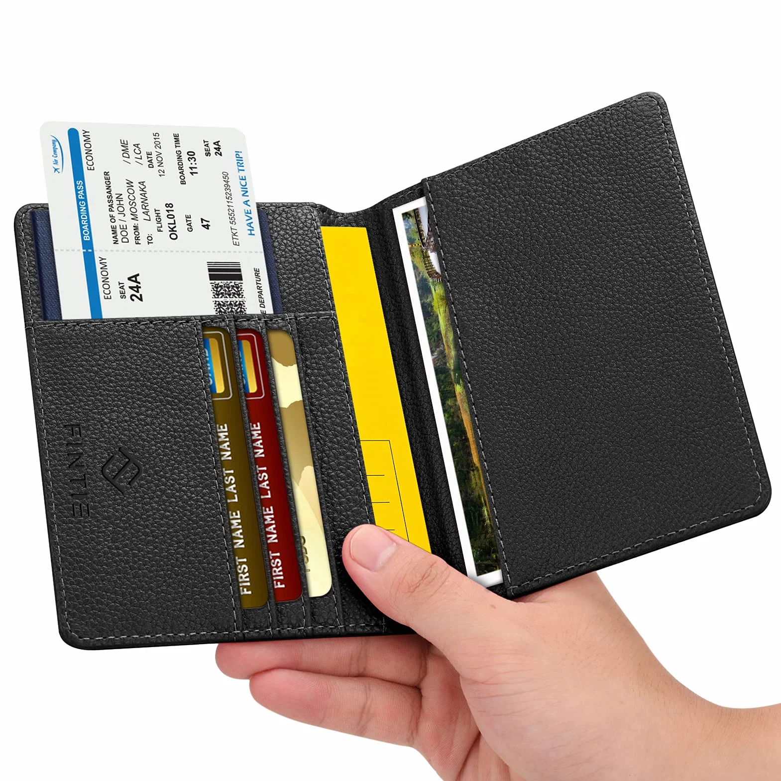 Fintie Etui ochronne na paszport, książeczkę szczepień, wysokiej jakości etui ze sztucznej skóry, organizer podróżny z blokadą RFID, na karty kredytowe, dowód osobisty, dokumenty podróżne, czarny