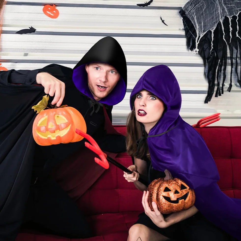 AOOWU Peleryna z kapturem dla dorosłych, odwracalna czarno-czerwona peleryna z kapturem, peleryna wampira, płaszcz czarownicy dla dorosłych, fantazyjny kostium na Halloween, Boże Narodzenie,