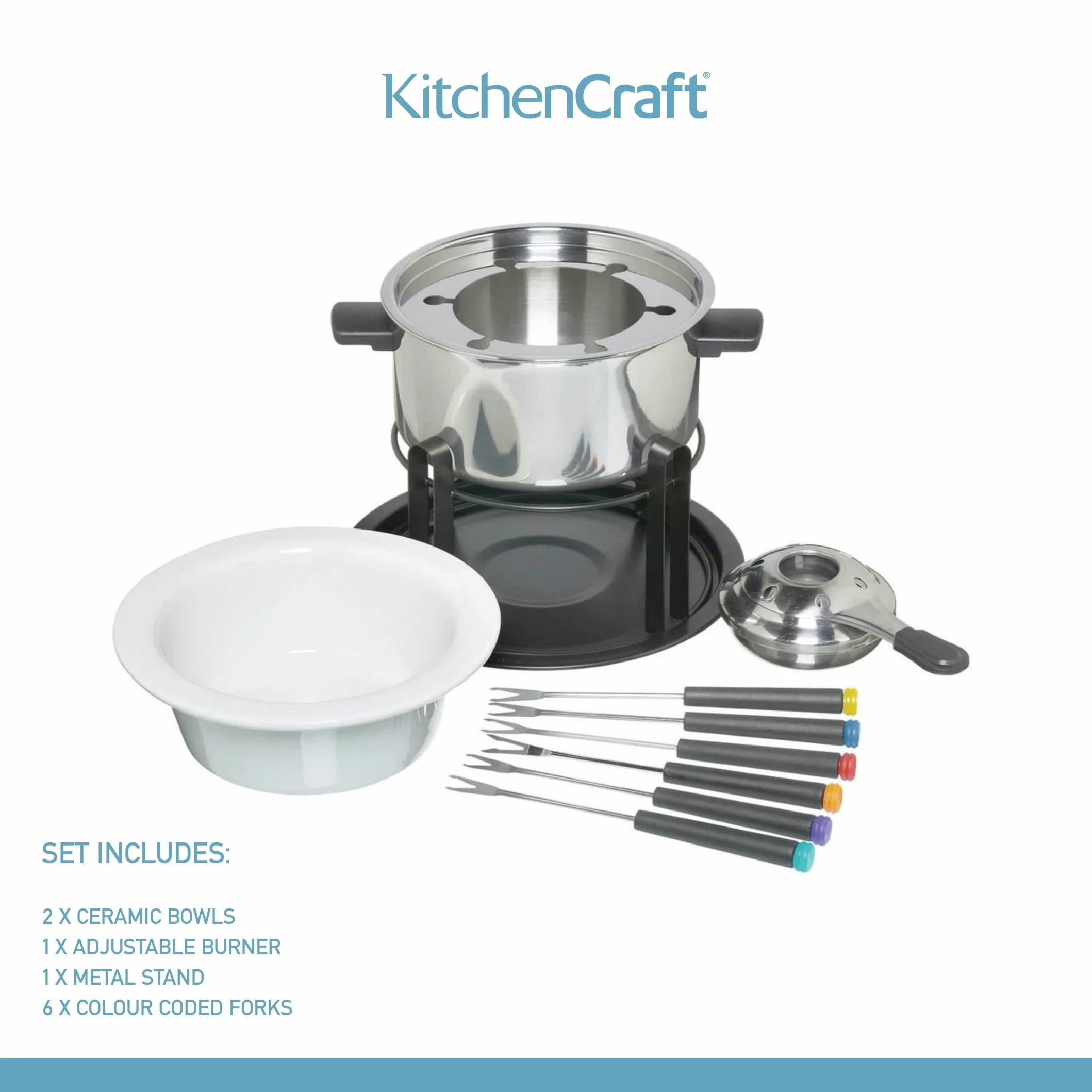 KitchenCraft Zestaw do fondue 3 w 1 srebrny