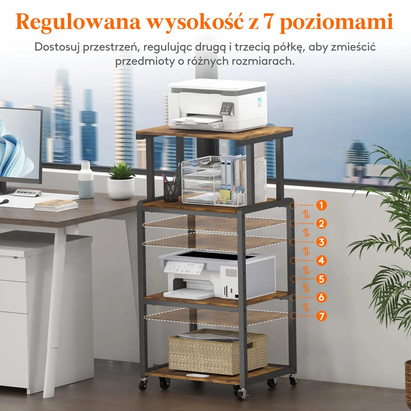 Lifewit 4-poziomowy stojak na drukarkę z kółkami, regulowaną półką, rdzawy brąz