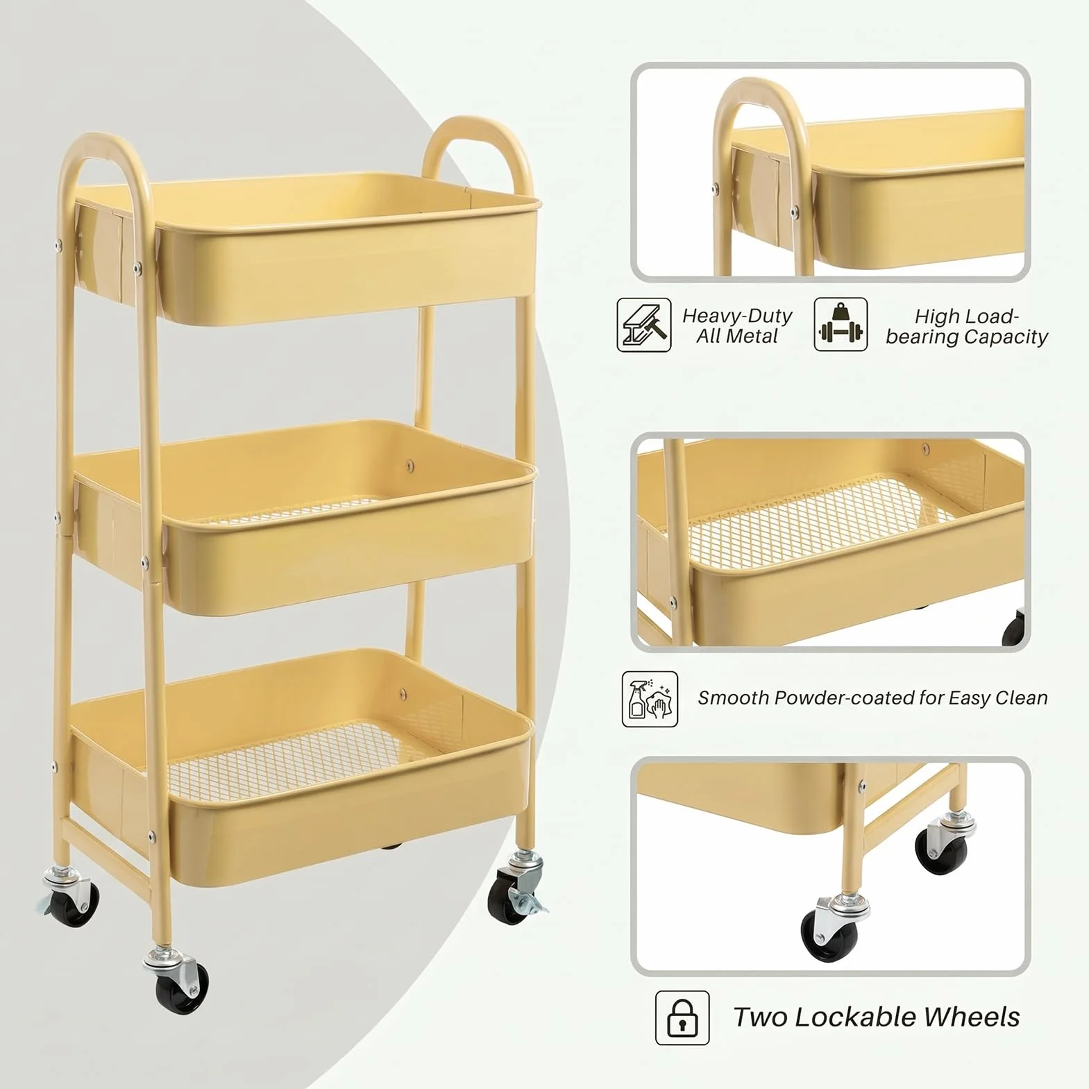 DOEWORKS Wózek do przechowywania metalowy 3-poziomowy khaki żółty