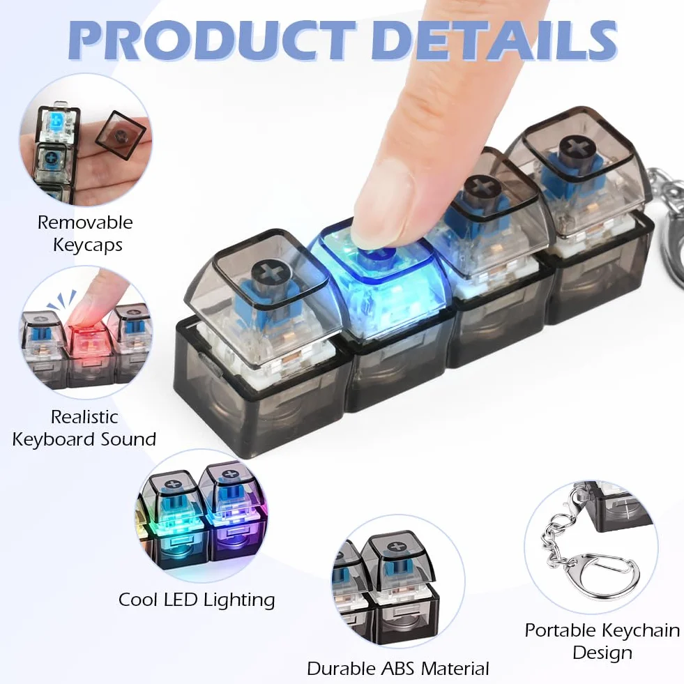 AUAUY Klawiatura Fidget Brelok do kluczy, przenośna klawiatura typu clicky Fidget z brelokiem, zabawna klawiatura Fidget Clicker do łagodzenia stresu, fajny brelok dekompresyjny dla dorosłych
