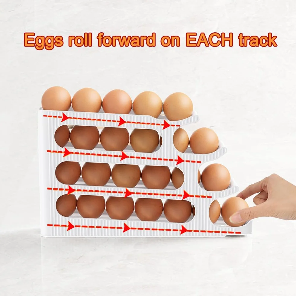 Uchwyt na jajka organizer lodówki, automatyczne toczenie oszczędzające miejsce przechowywanie jajek, uchwyt na jajka do lodówki, kuchnia - 1 sztuka, Egg Holder