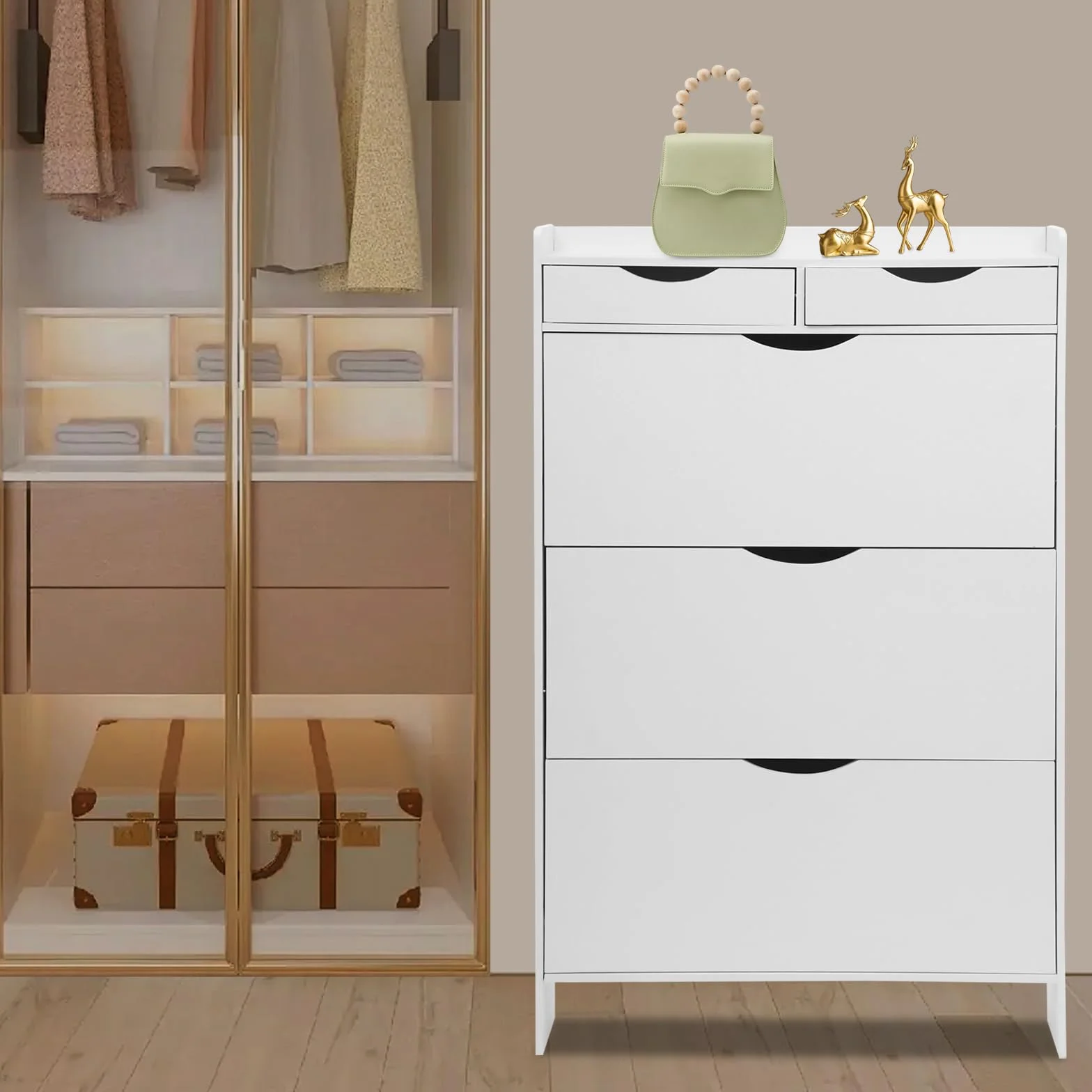 Szafka na buty wąska 3 klapy 4 półki biała 80x17x125 cm