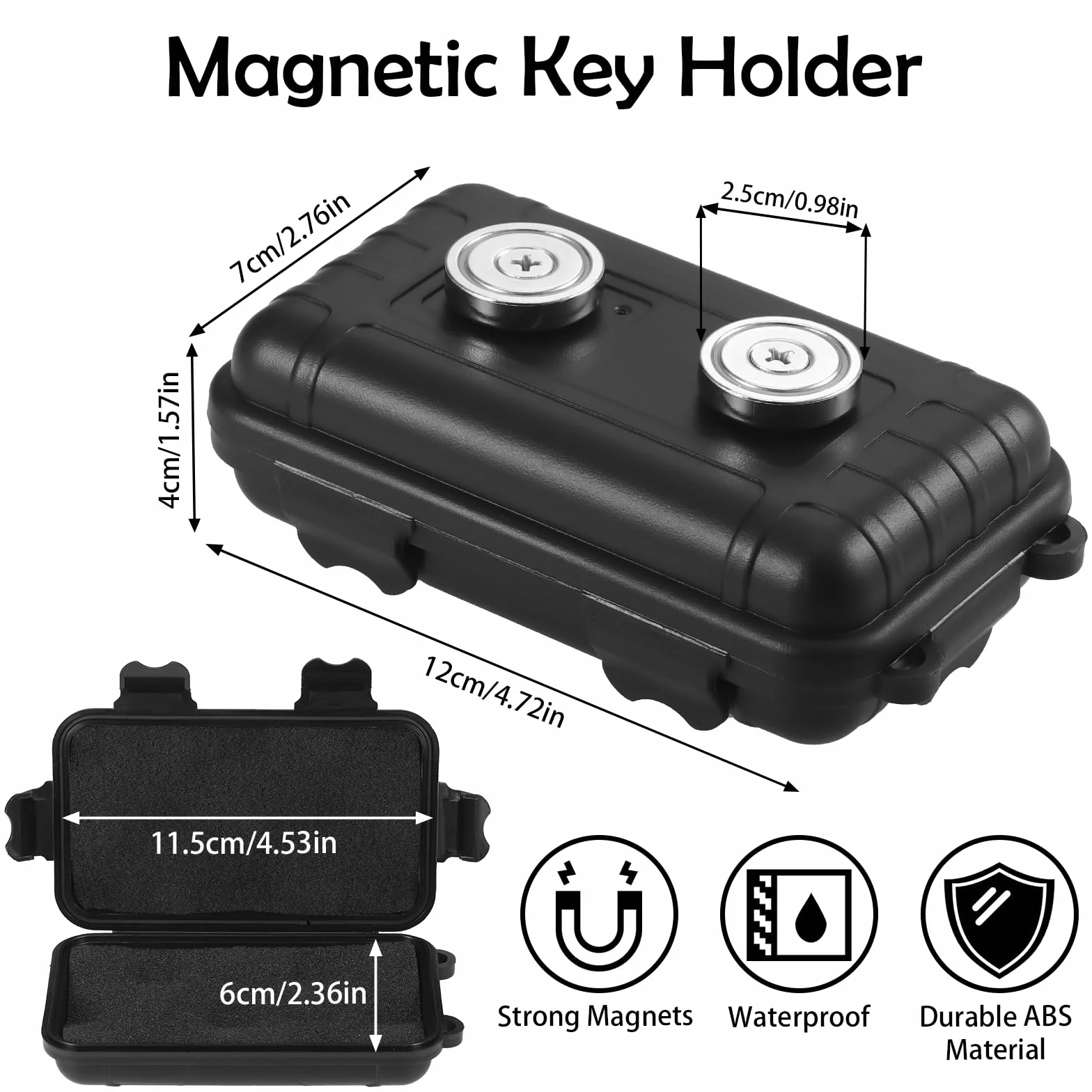 Magnetyczny uchwyt na klucze pod samochodem, ukryte magnetyczne pudełko na klucze, wodoodporne magnetyczne pudełko do przechowywania kluczy USB, czarny, Czarny, Jeden rozmiar