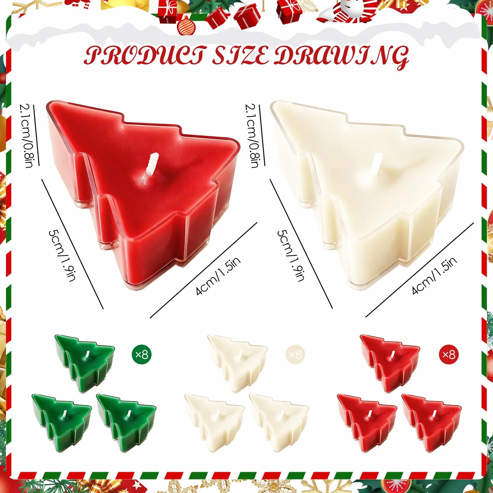 Świeczki typu tealight, 24 sztuki świec w kształcie choinki, świąteczna świeczka zapachowa, do relaksu, na imprezę, urlop, Nowy Rok, jako dekoracja