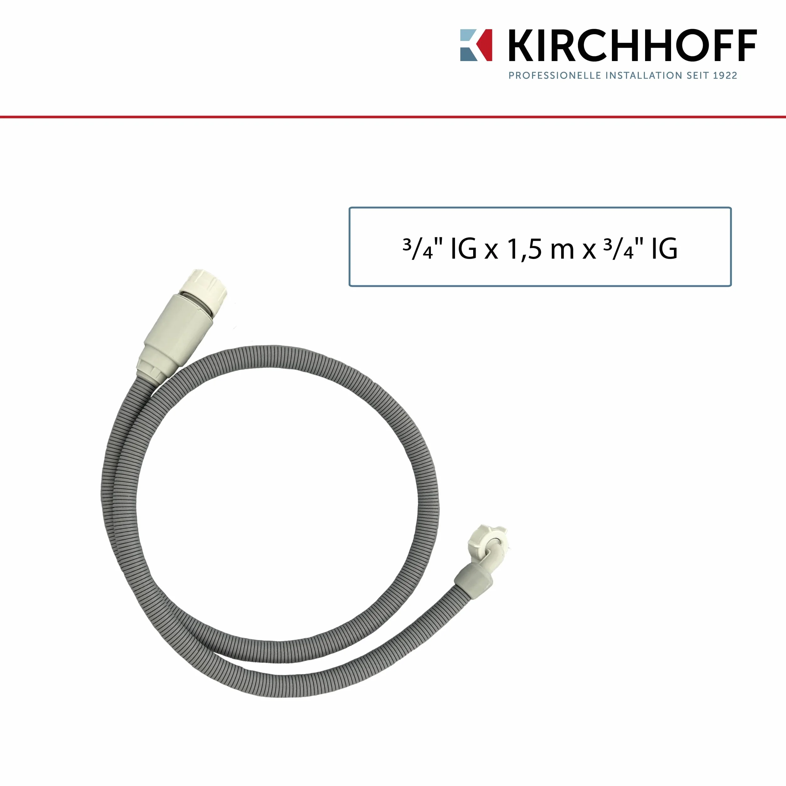 KIRCHHOFF Wąż do Pralki lub Zmywarki 1,5 m - Doprowadzający 3/4" x 3/4" IG z Aquastop