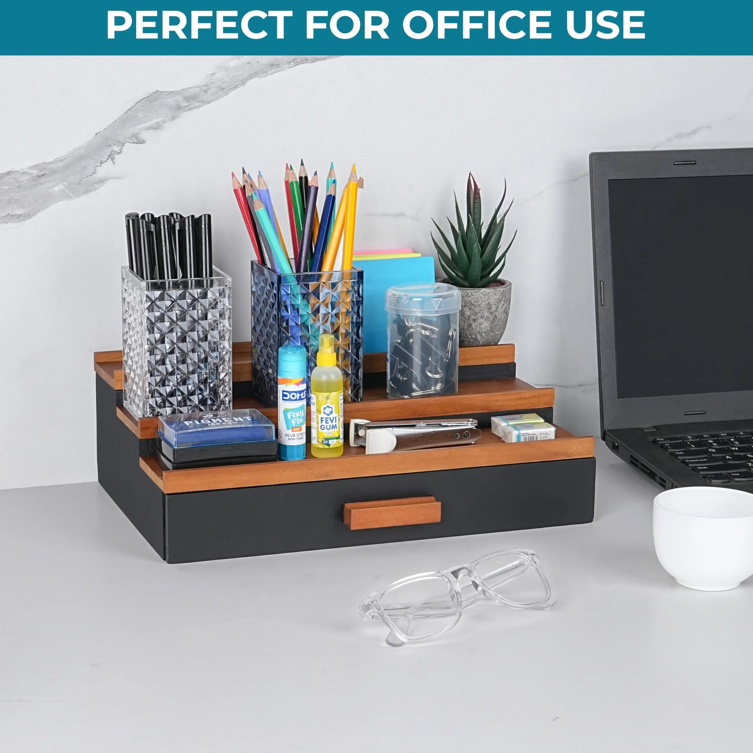 Winter Shore Drewniana półka ekspozycyjna z szufladą stojak na perfumy 3-poziomowy organizer
