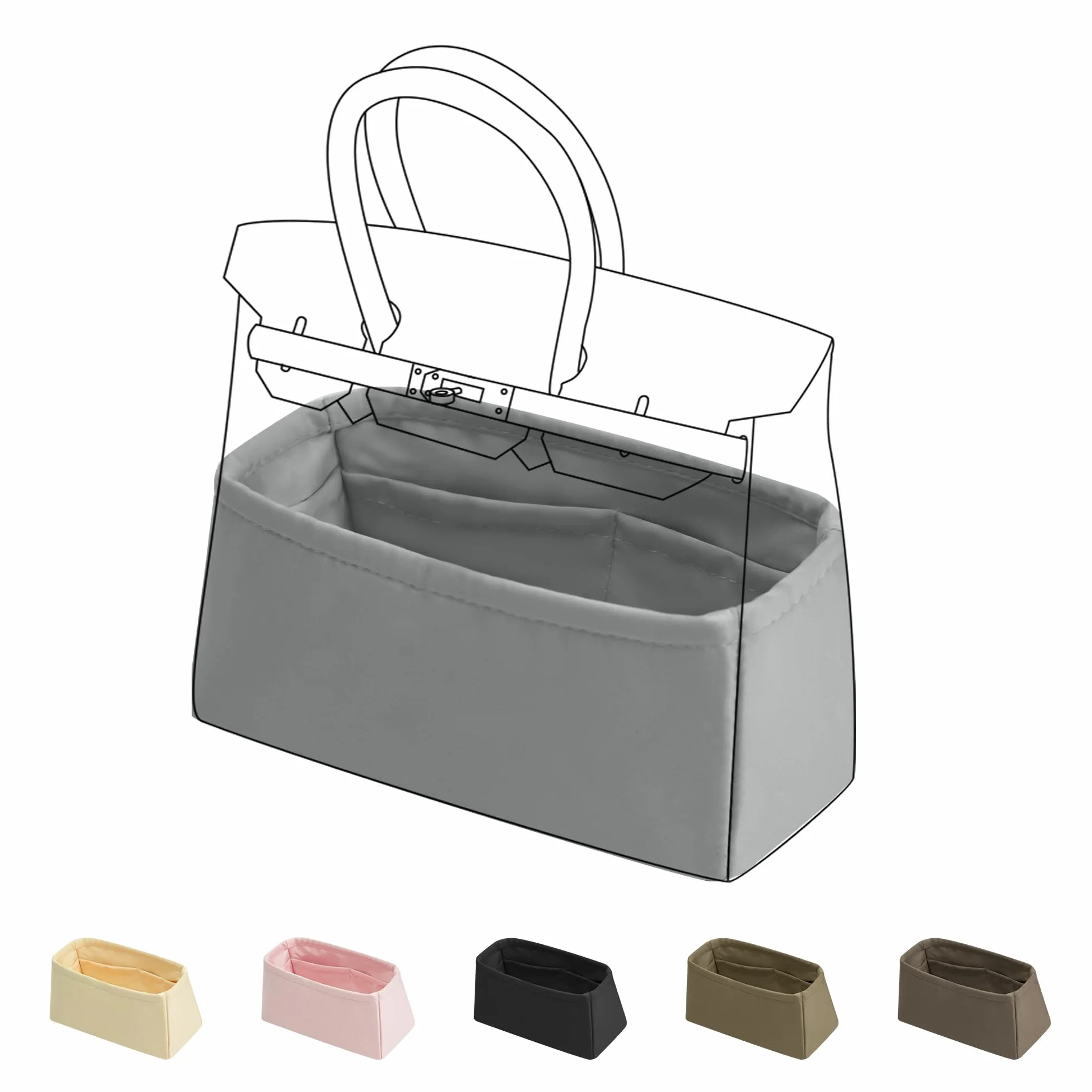 DGAZ Torba do torebki, organizer, jedwabna kieszeń wewnętrzna do Birkin 20/25/30/35/40/45/50, jedwabista w dotyku organizer kieszonkowy, wkładka Shaper (Pearl Grey, BK30)