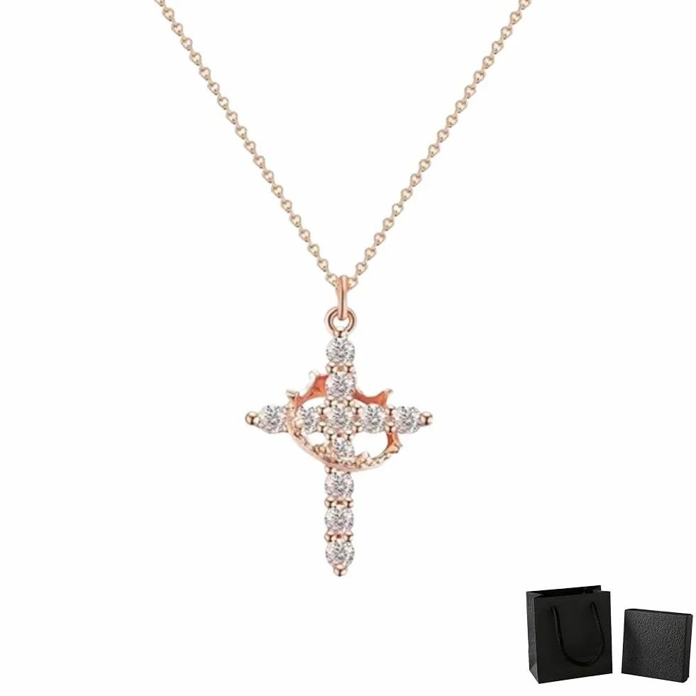 Hiscrown Cross & Crown Necklace, złoty Rotatable Crown Sideways Cross Necklace, Tiny Gold Jewelry