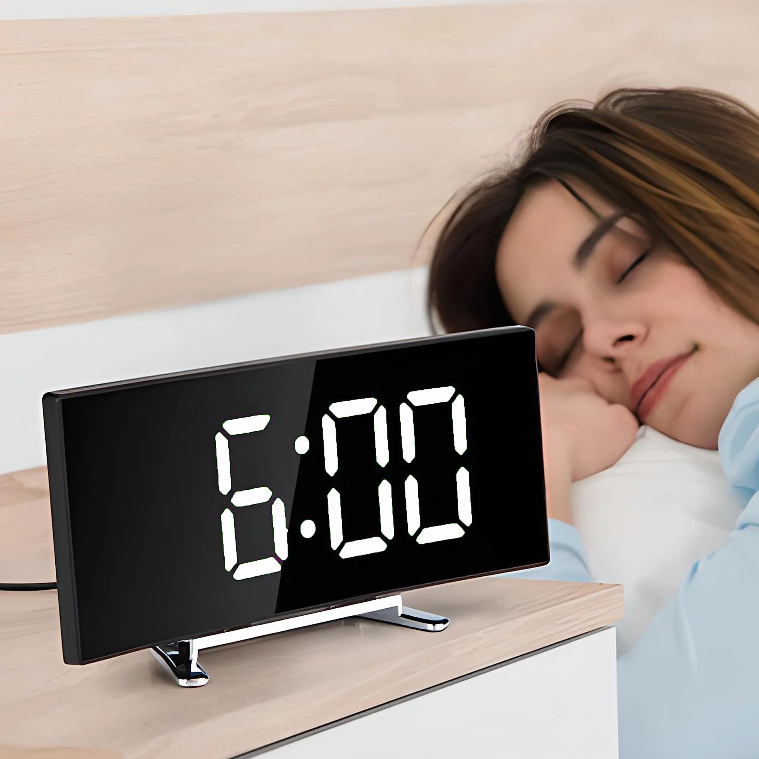 Retoo Budzik Cyfrowy LED, Zegar Stołowy, Przenośny Alarm z 2 Alarmami, Kalendarz, Wyświetlacz