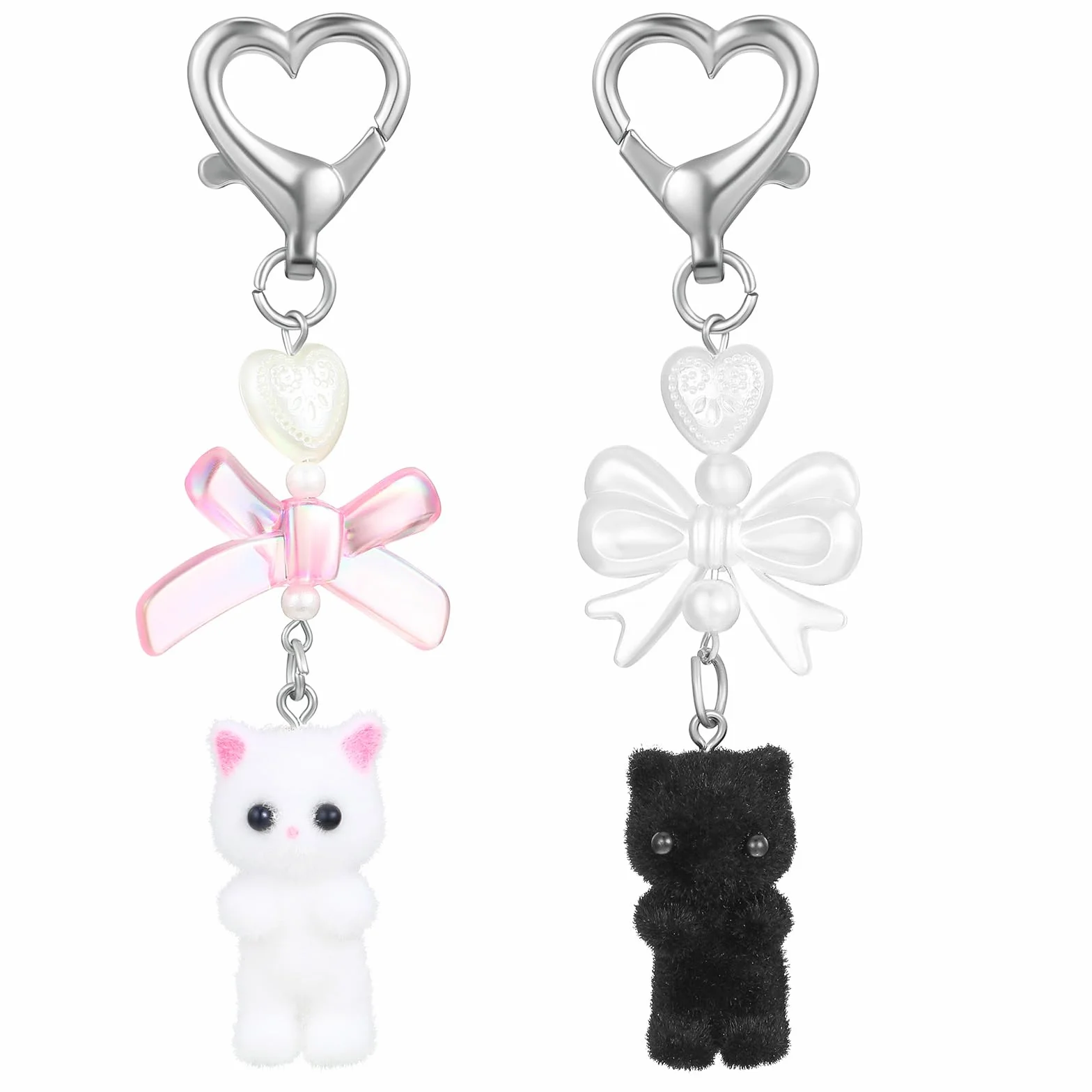 Mabor Uroczy kot brelok, puszysty kotek dekoracja prezenty miłośnicy kotów Y2K serce kokarda wisiorek kobiety dziewczyny kawaii torba charm akcesoria