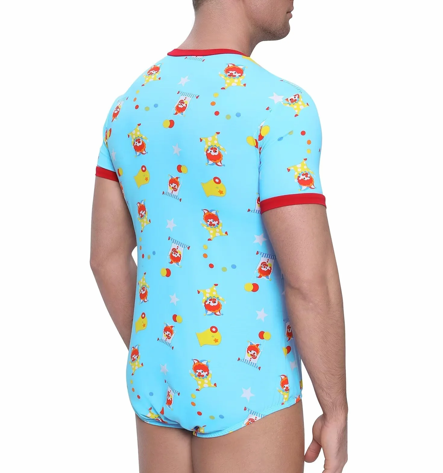 Landofgenie Męski Body Onesie Pidżama Krótki Rękaw Strampler dla Mężczyzn Body z Nadrukiem Klauna