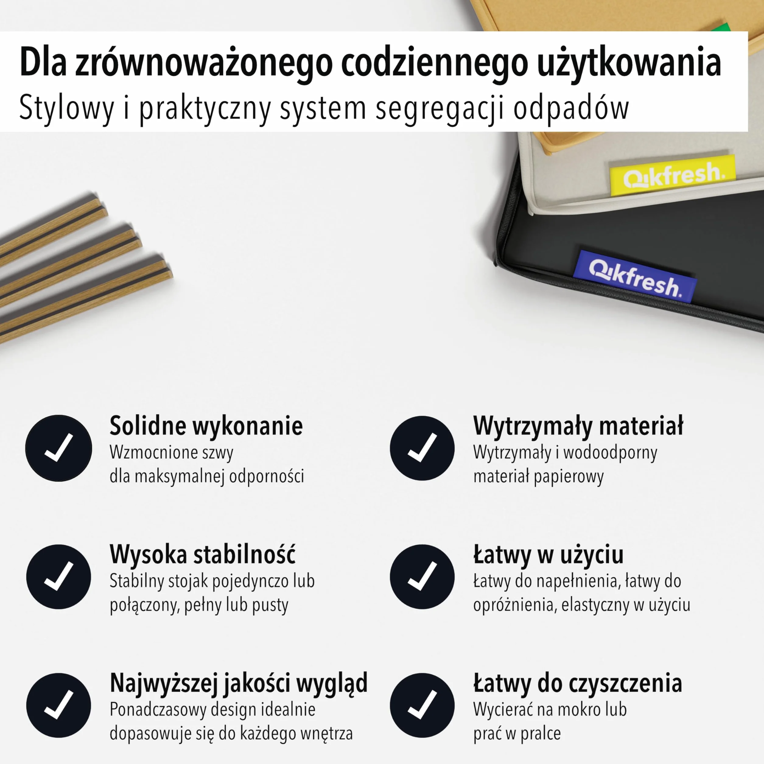qikfresh - 3-częściowy system segregacji odpadów - Pojemniki do recyklingu szkła, papieru, plastiku i butelek - Oszczędzający miejsce system do kuchni i domu (symbole + tekst)