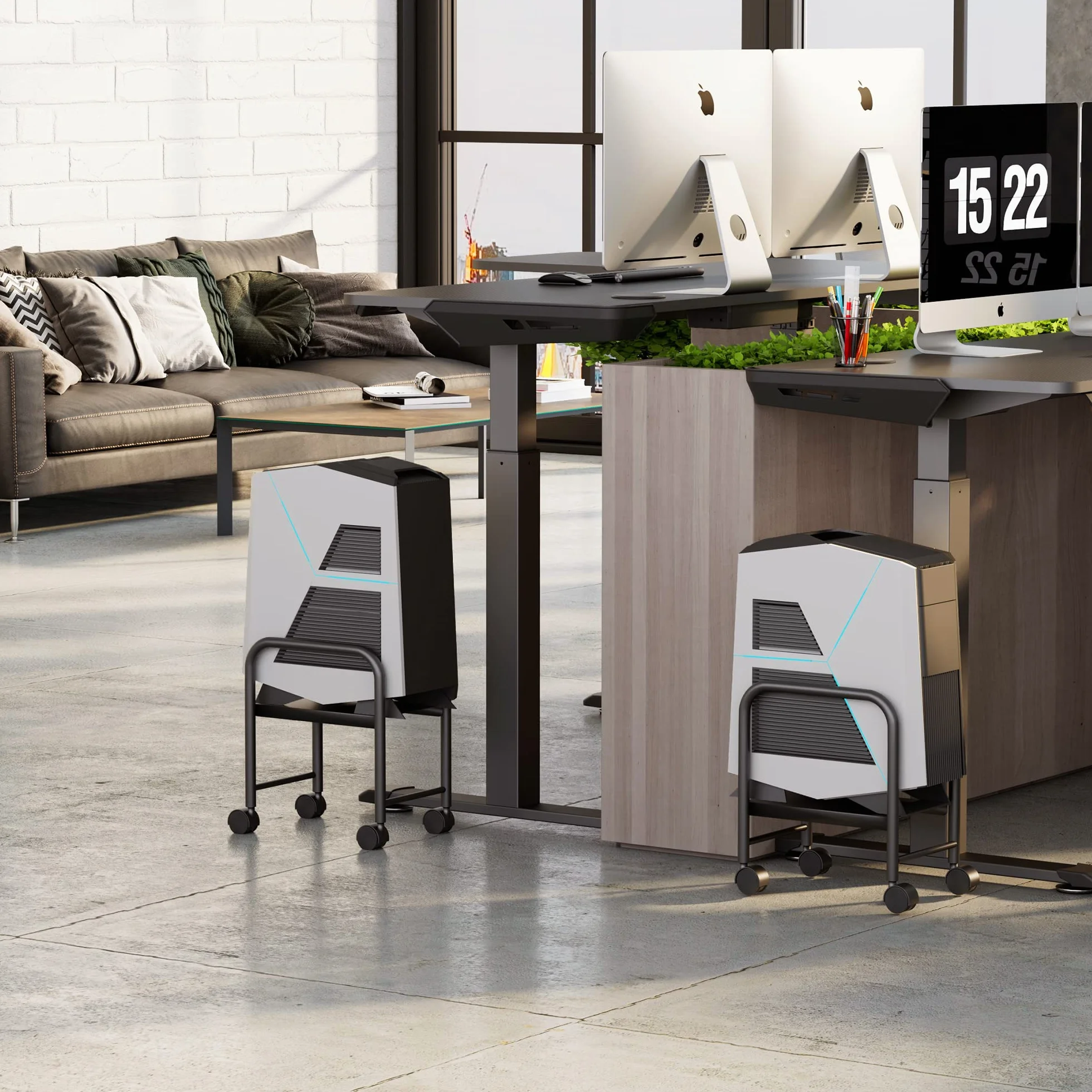 EUREKA ERGONOMIC Regulowany wysokościowo stojak na wieżę komputerową ATX-Case PC, stal czarny