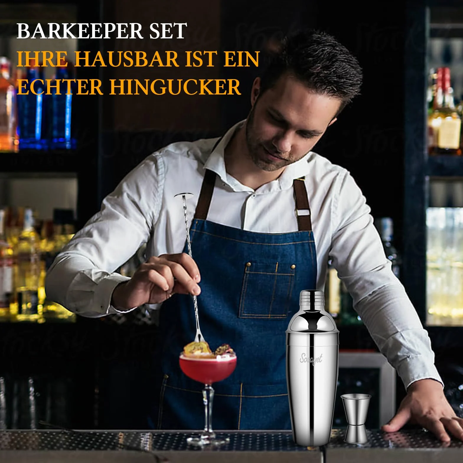 Zestaw koktajlowy, 3 częściowy zestaw do mieszania koktajli ze stali nierdzewnej z książką kucharską, 750 ML Cocktail Shaker Premium Bartender Set for Home, Bar