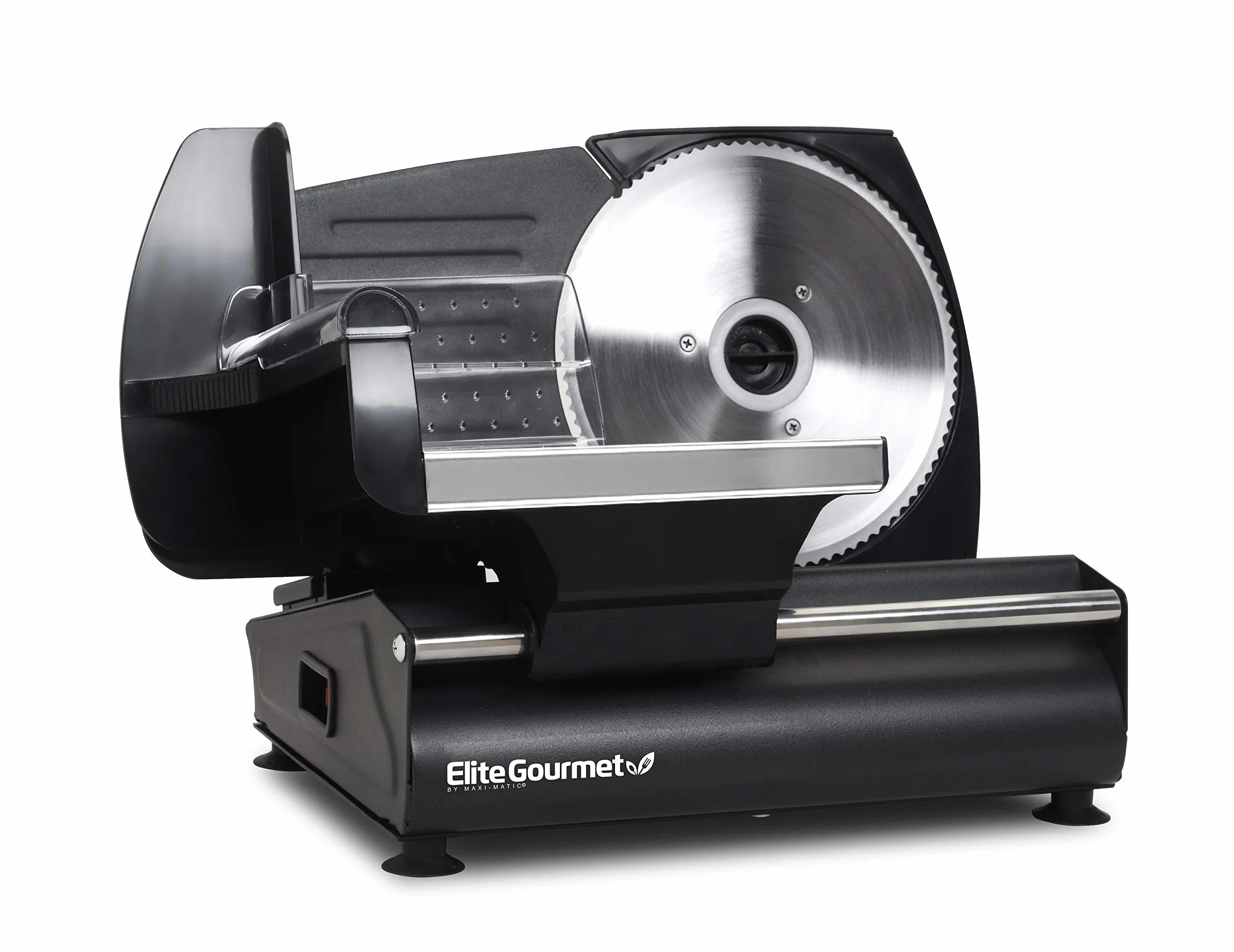 Elite Gourmet EMT-625B Ultimate Precision Electric Deli Food Meat Slicer, zdejmowane ostrze ze stali nierdzewnej, regulowana grubość, idealna do wędlin, twardych serów, warzyw i chleba, 18 cm, czarna