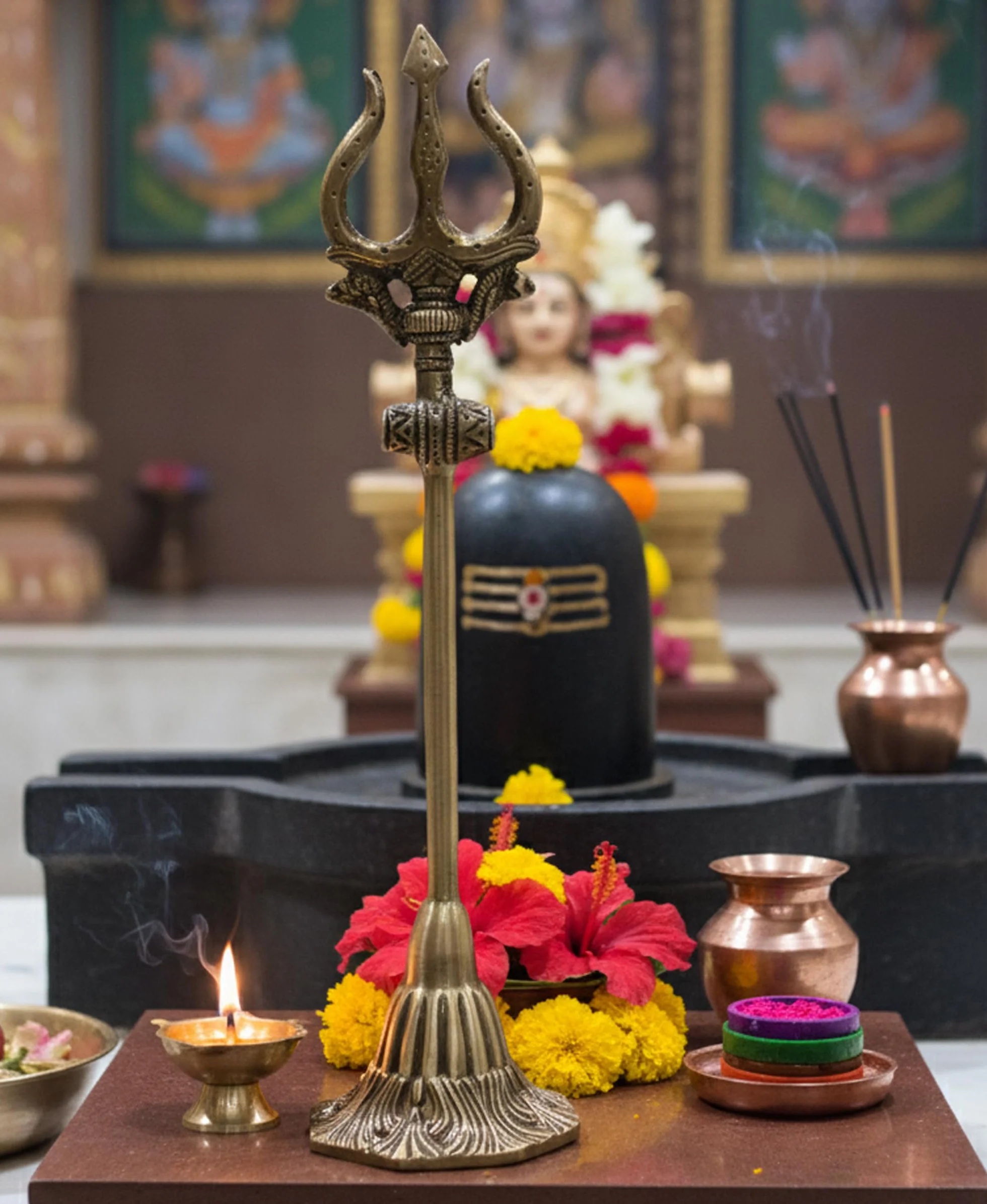 ESPLANADE Mosiężny trójząb Shiva Shiv Bholenath Trishul z Damru - 28 cm