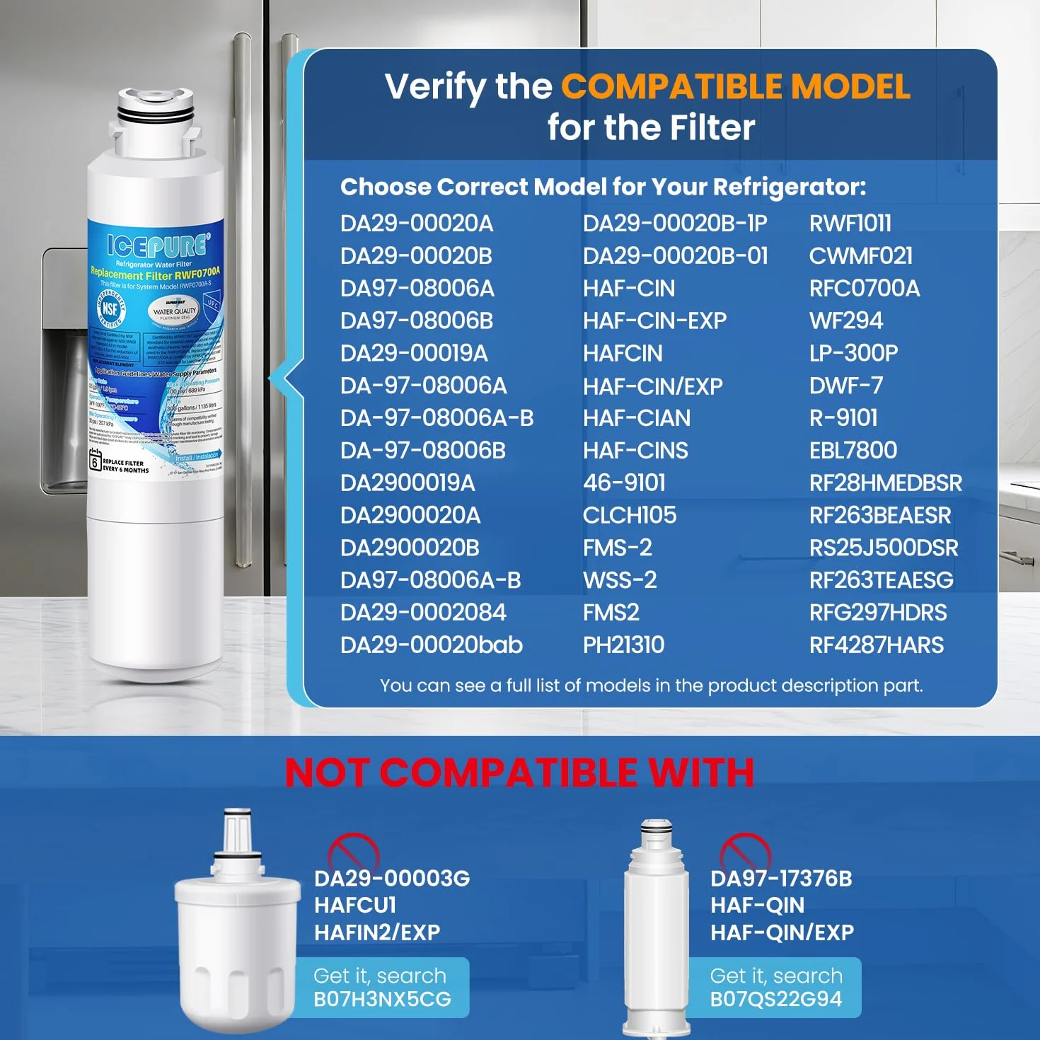 ICEPURE Filtr wody do lodówki Kompatybilny z Samsung DA29–00020B, DA29–00020 A, haf-cin/EXP, 46–9101 biały, 3 sztuki