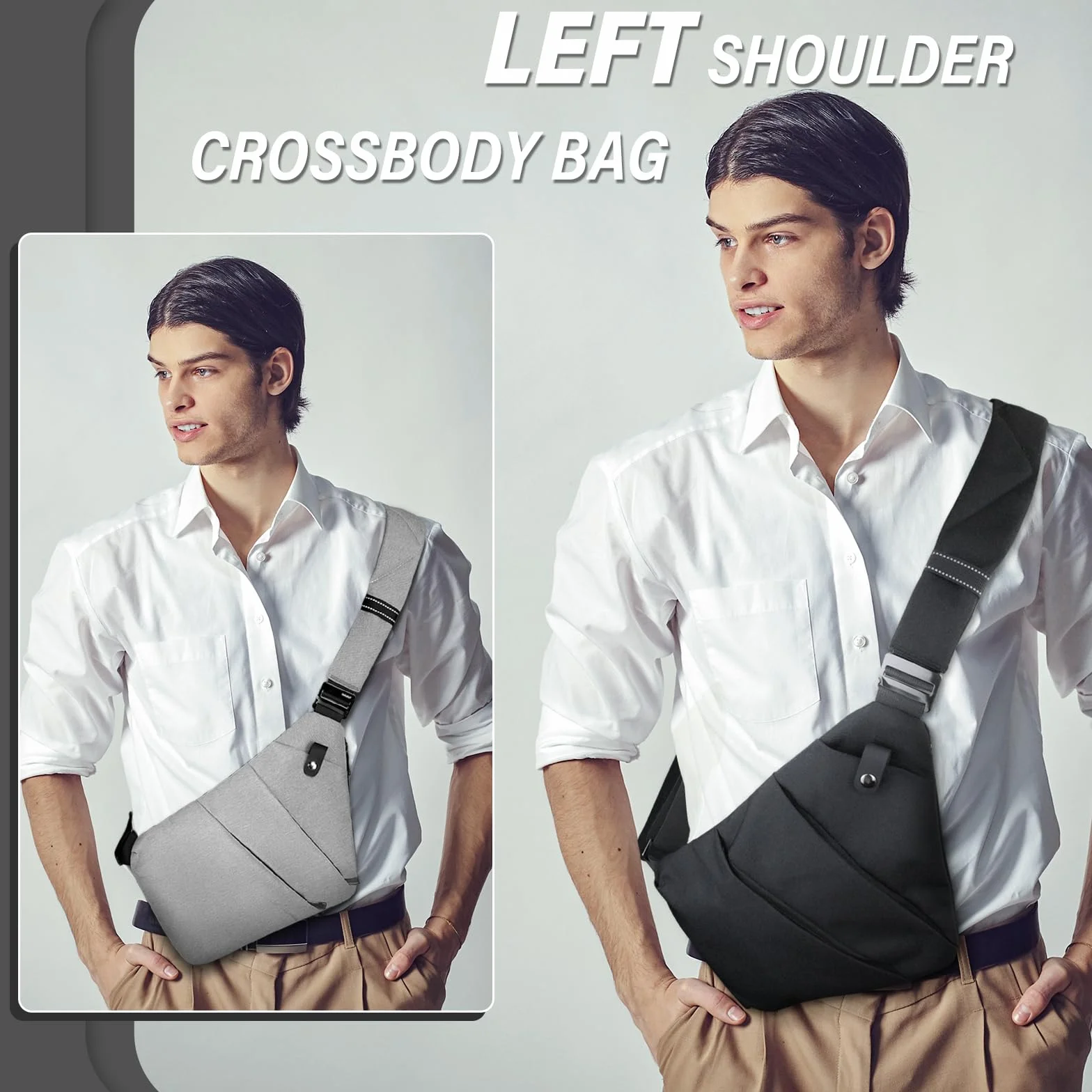 FuninCrea Sling Bag męska torba podróżna zabezpieczona przed kradzieżą z 5 kieszeniami i odblaskowym paskiem, torba na ramię, męska torba antykradzieżowa z paskiem na ramię