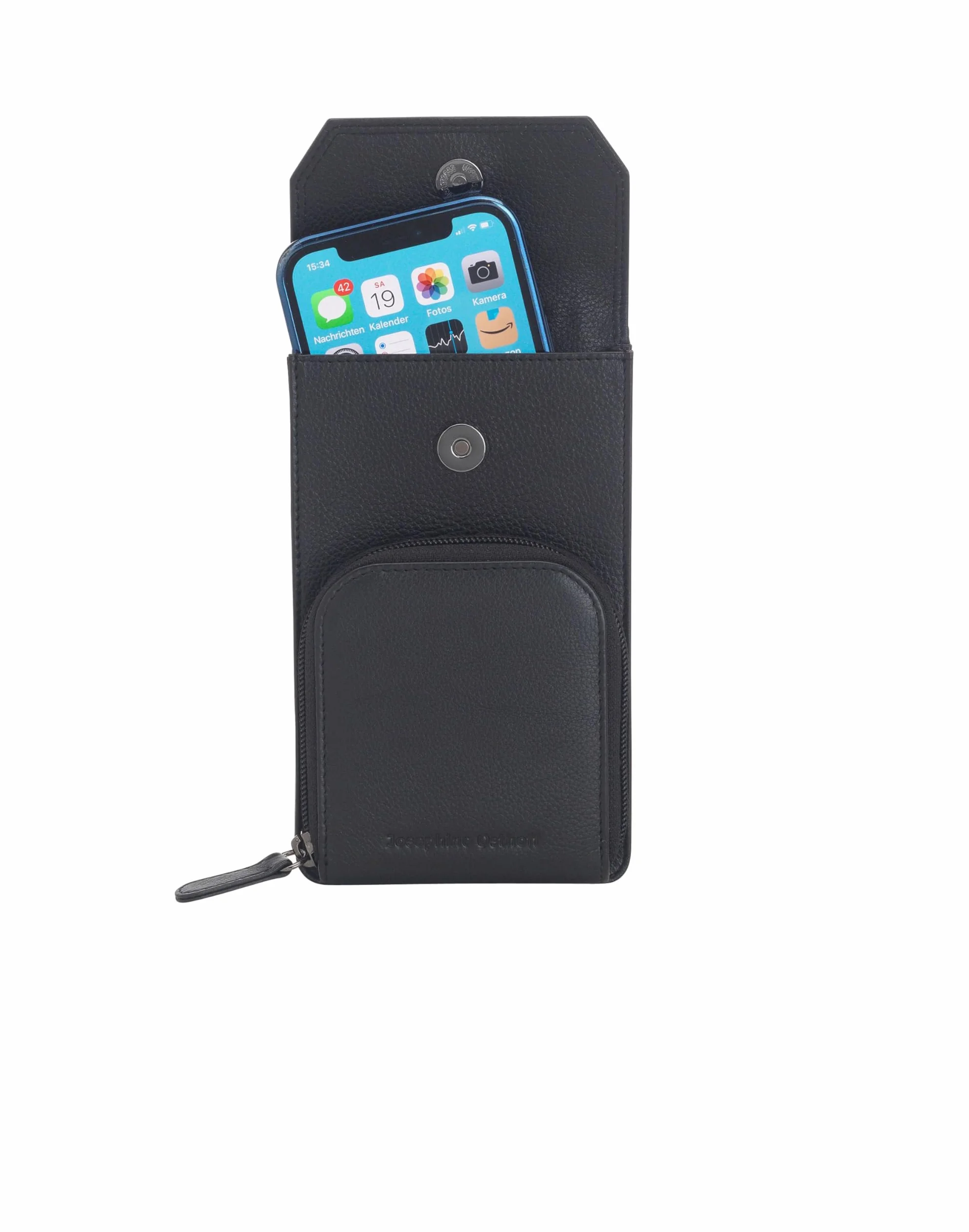 Torebka na telefon komórkowy do zawieszenia damska mała, prawdziwa skóra, torba na ramię na telefon komórkowy, smartfon, torba z ochroną RFID, zamek błyskawiczny Crossbody (100), czarny, 17 x 10 x 4 cm