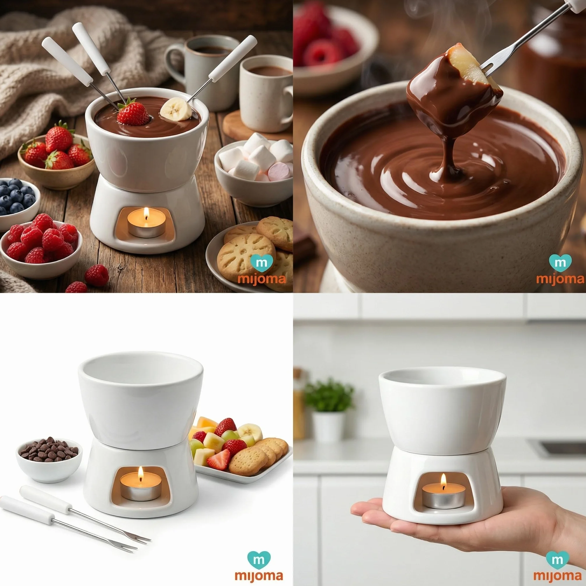 MIJOMA Mini zestaw do fondue czekoladowego biały 2 widelczyki