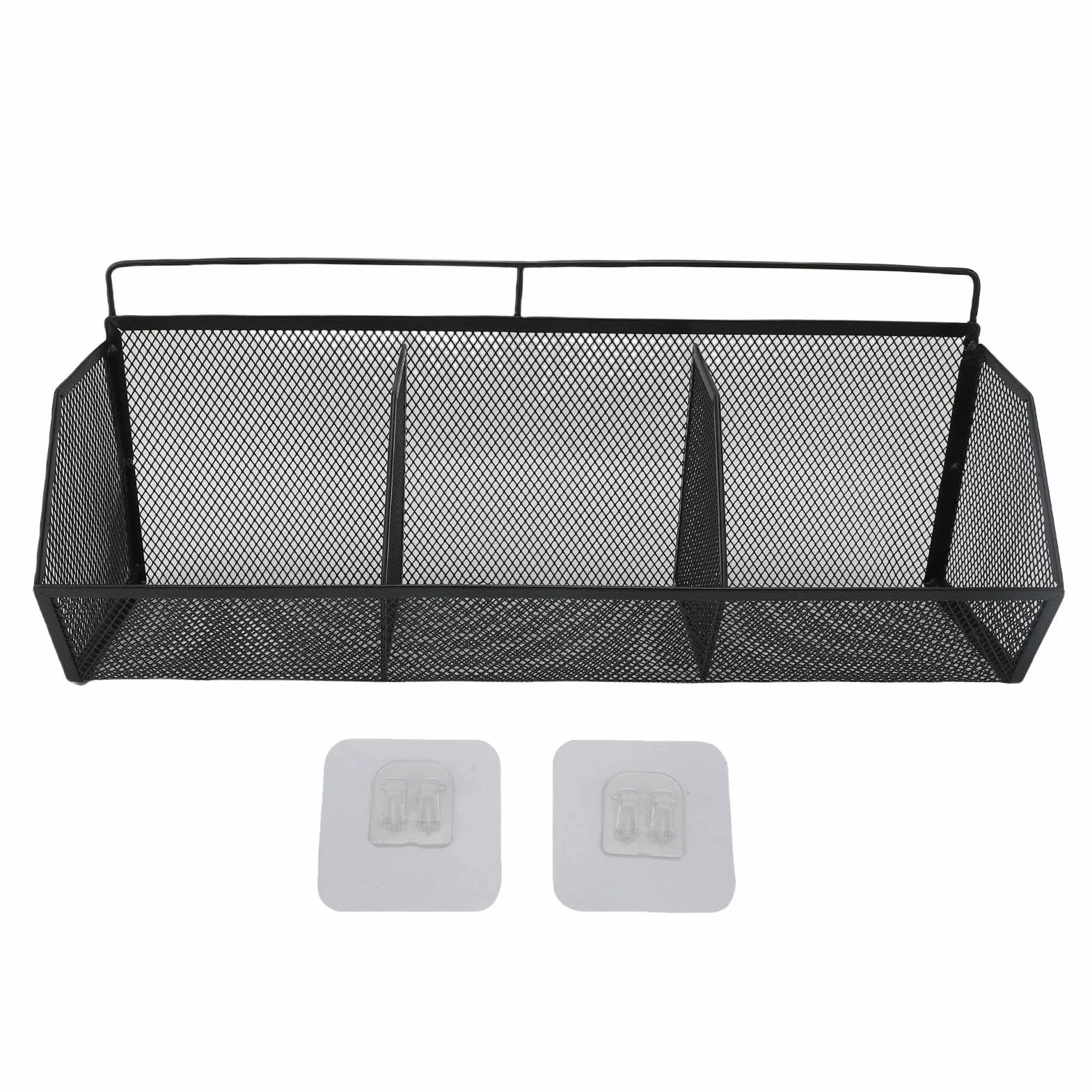 Fockety Kosz ścienny z haczykami samoprzylepnymi, 3 kratki, metalowy druciany organizer kuchenny (BLACK)
