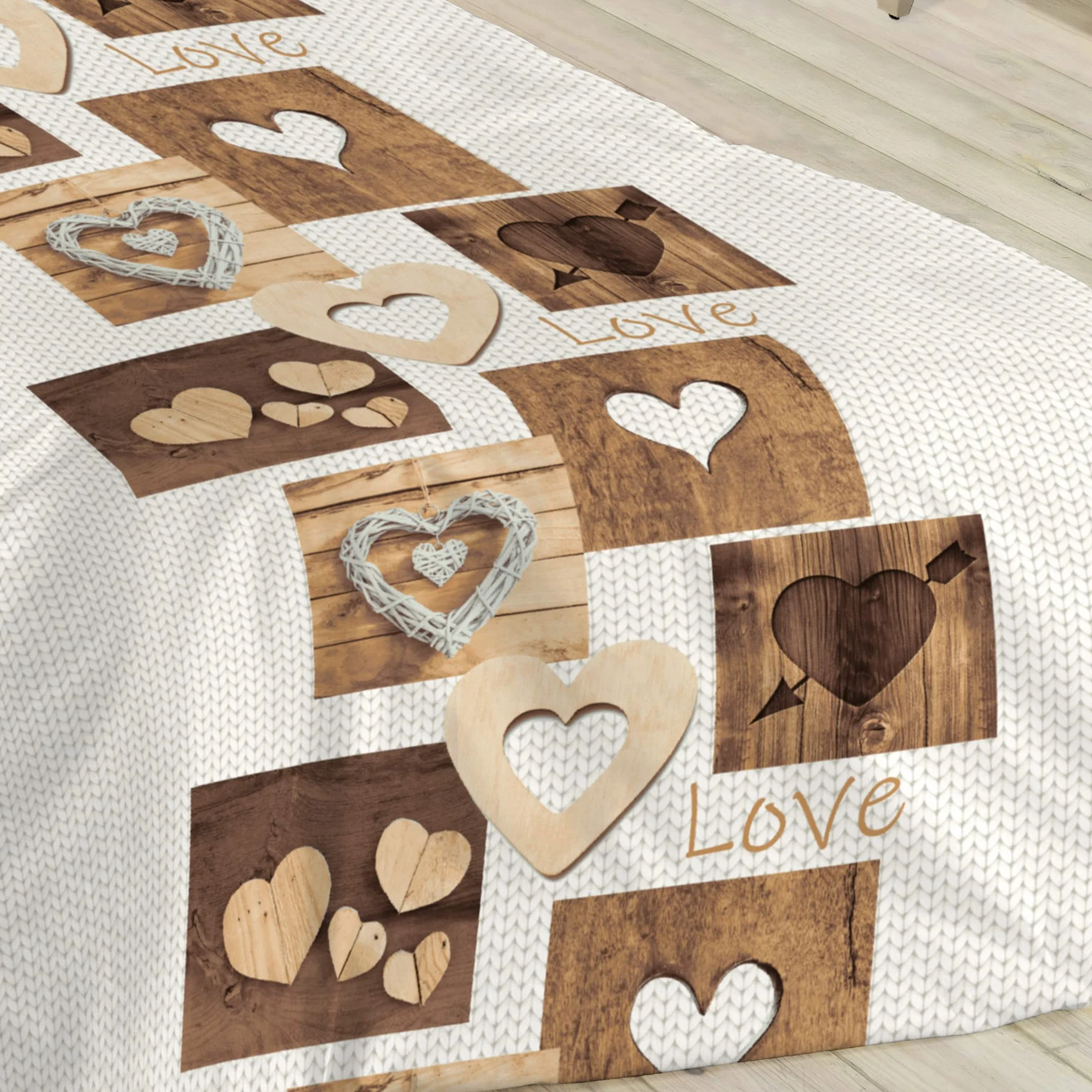 Lovely Casa – Poszewka na kołdrę 140 x 200 cm + 1 poszewka na poduszkę 63 x 63 cm – Woodda – naturalna