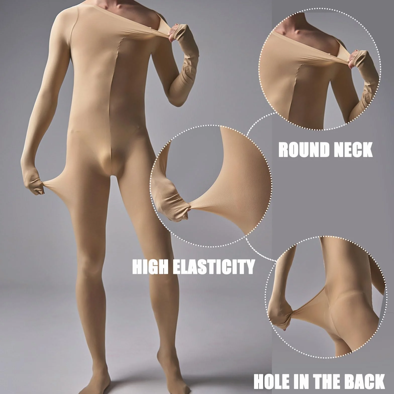 HTRUIYATY Męskie bodystocking matowe, długie, seksowne body, na plecach, męskie rajstopy, kostium 120 DEN