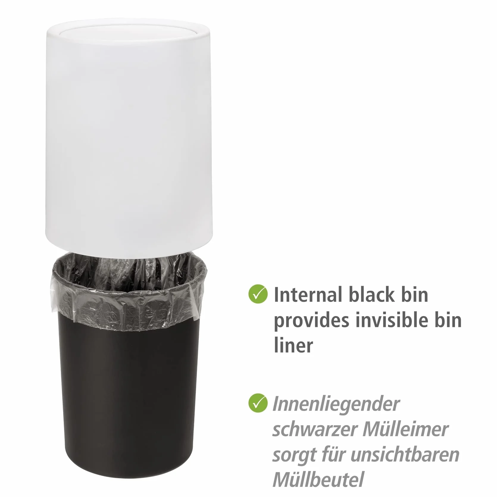 WENKO 25209100 Atri kosz na śmieci z uchylną pokrywą, 6 l, tworzywo sztuczne, 21 x 25,5 x 21 cm