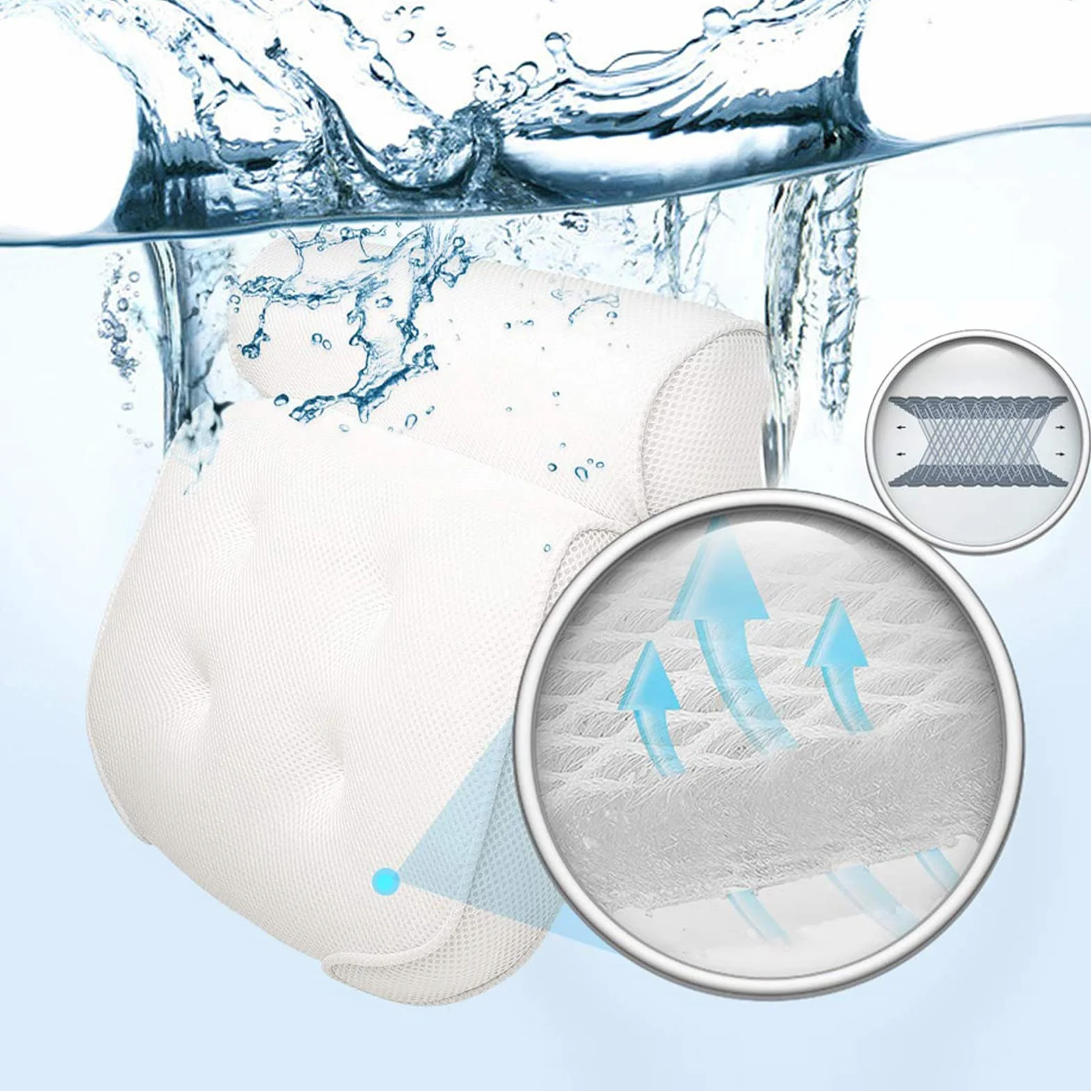 Poduszka do wanny 3D Air-Mesh 6 przyssawek biała
