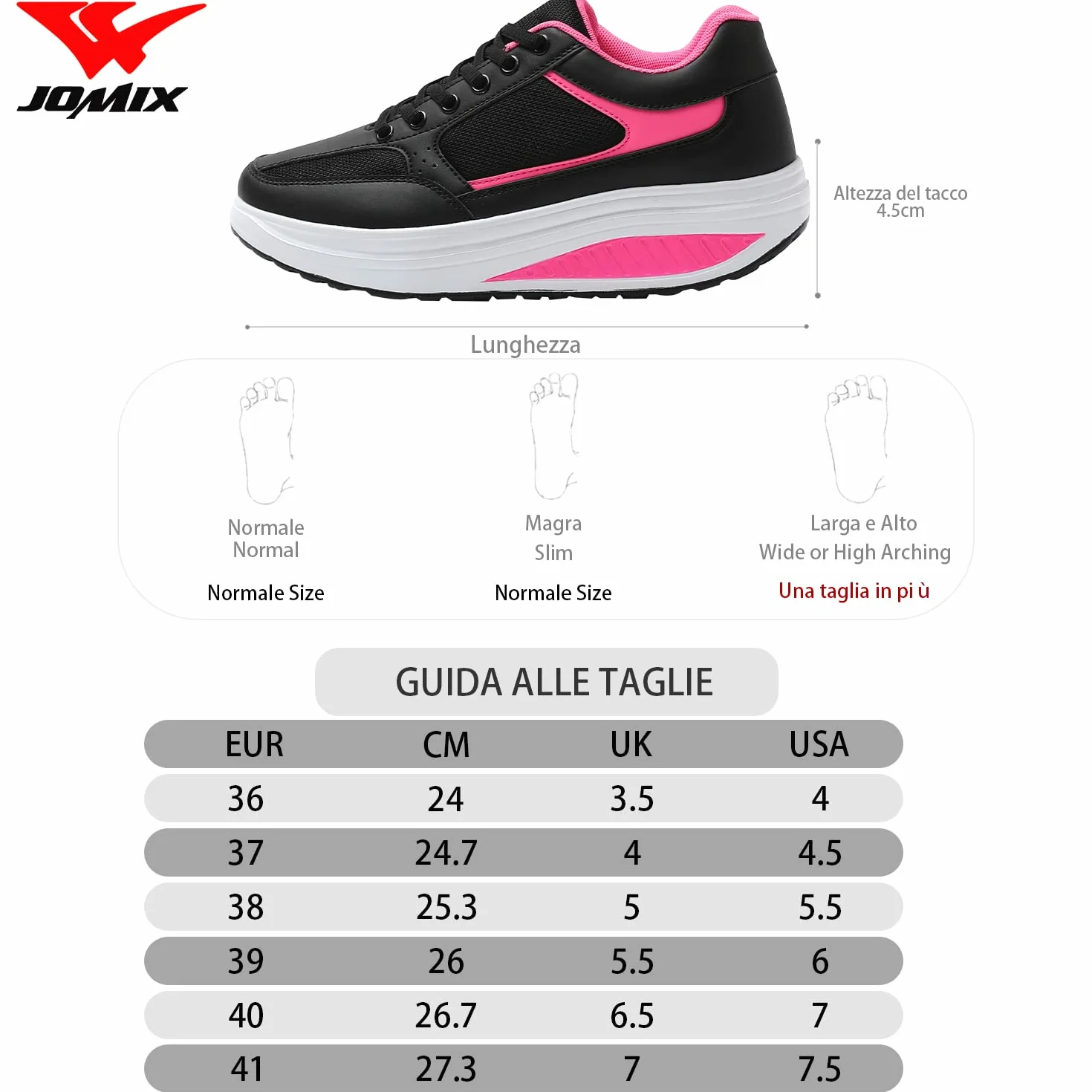 JOMIX Damskie wygodne buty do chodzenia wyszczuplające