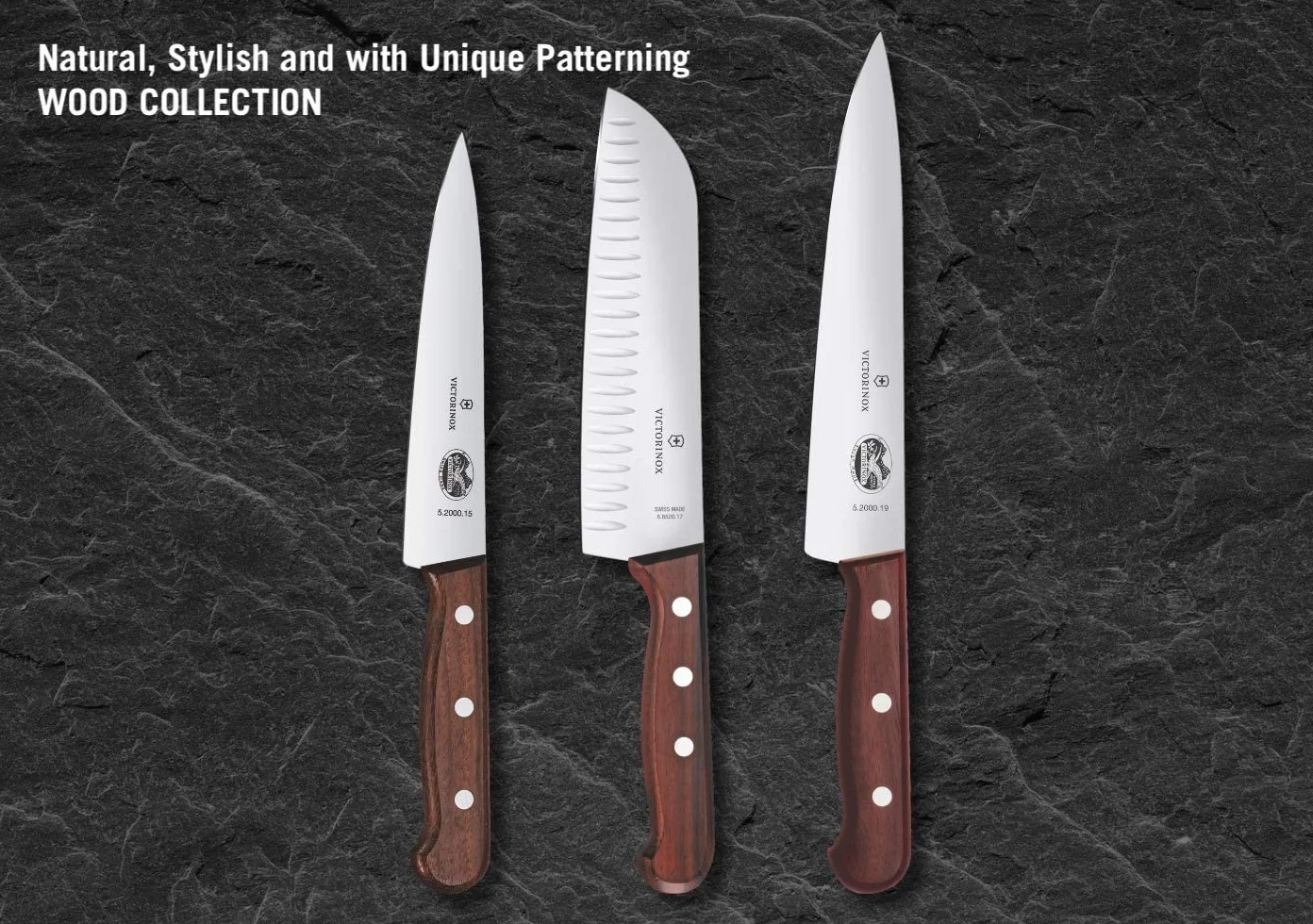 Victorinox, 6.8520.17G, Wood, Santokumesser, Extra scharfe Klinge, mit Kullenschliff, mit edlem Holzgriff, Braun, Made in Switzerland,