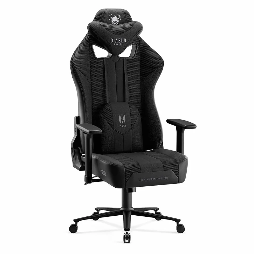 Diablo X-Player 2.0 Fotel Gamingowy Krzesło Biurowe Obrotowy Regulowane Podłokietniki 3D Ergonomiczny Czarny Normal (L)