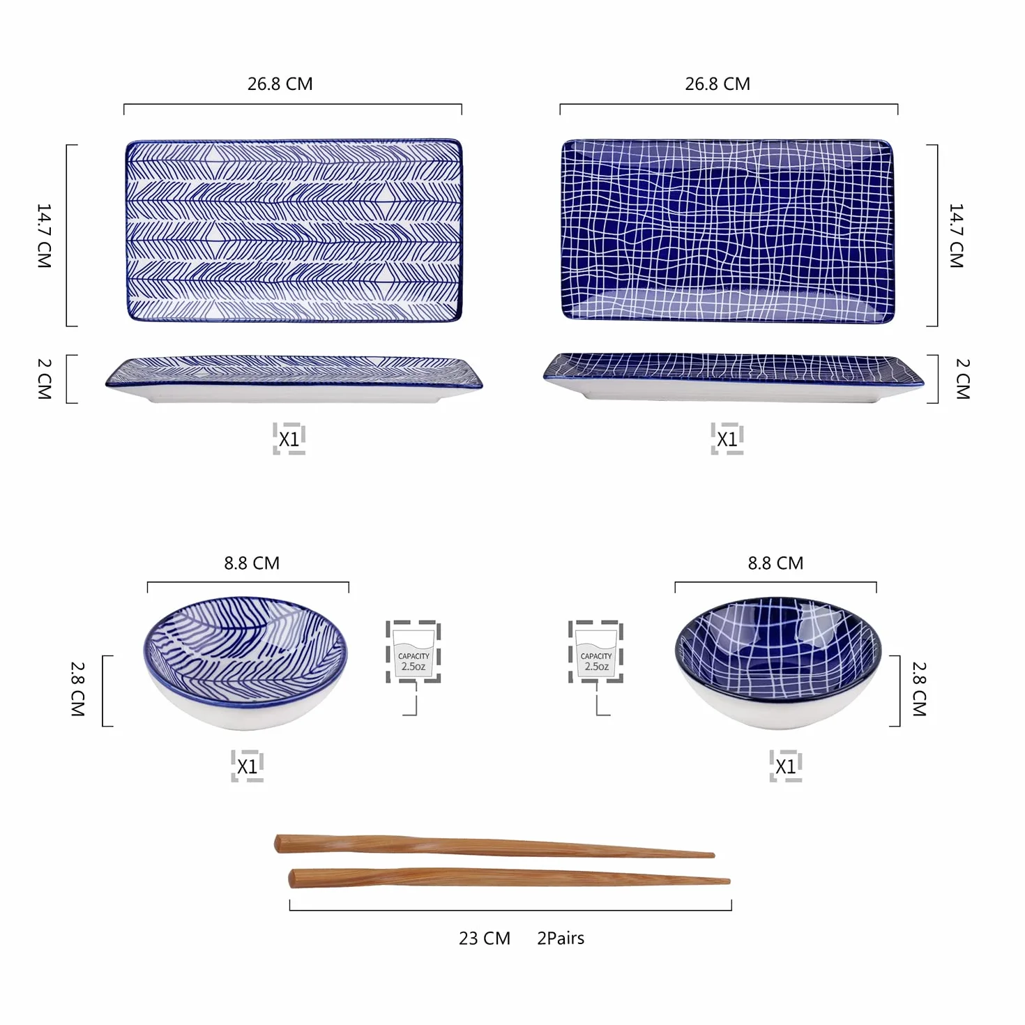Vancasso TAKAKI 6-częściowy porcelanowy zestaw sushi dla 2 osób