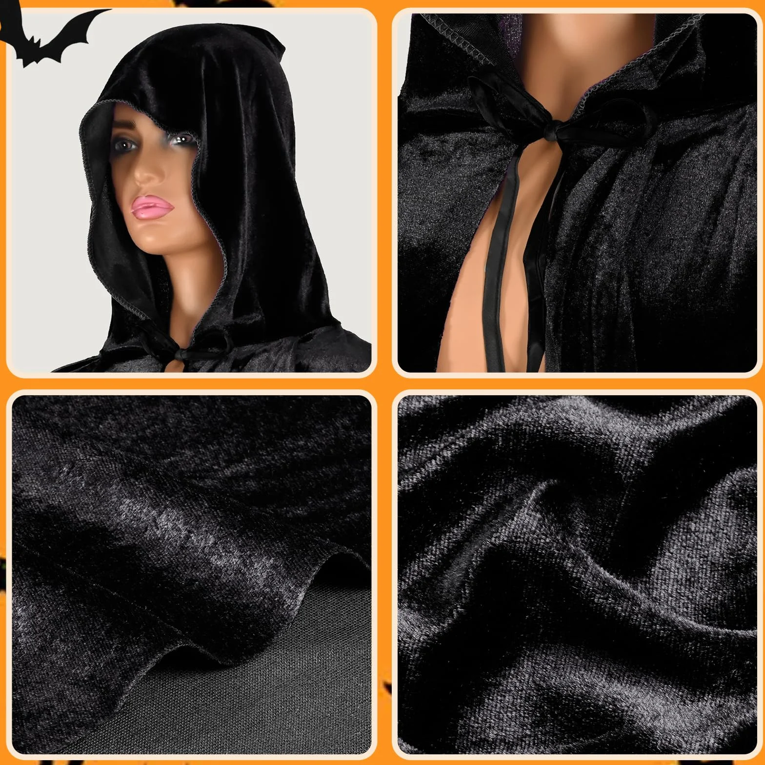 Kostium na Halloween, peleryna czarownica, damska wampira, kostium z kapturem, aksamitny, dla mężczyzn i mężczyzn, unisex, idealna na Halloween, karnawał, Cosplay i imprezę