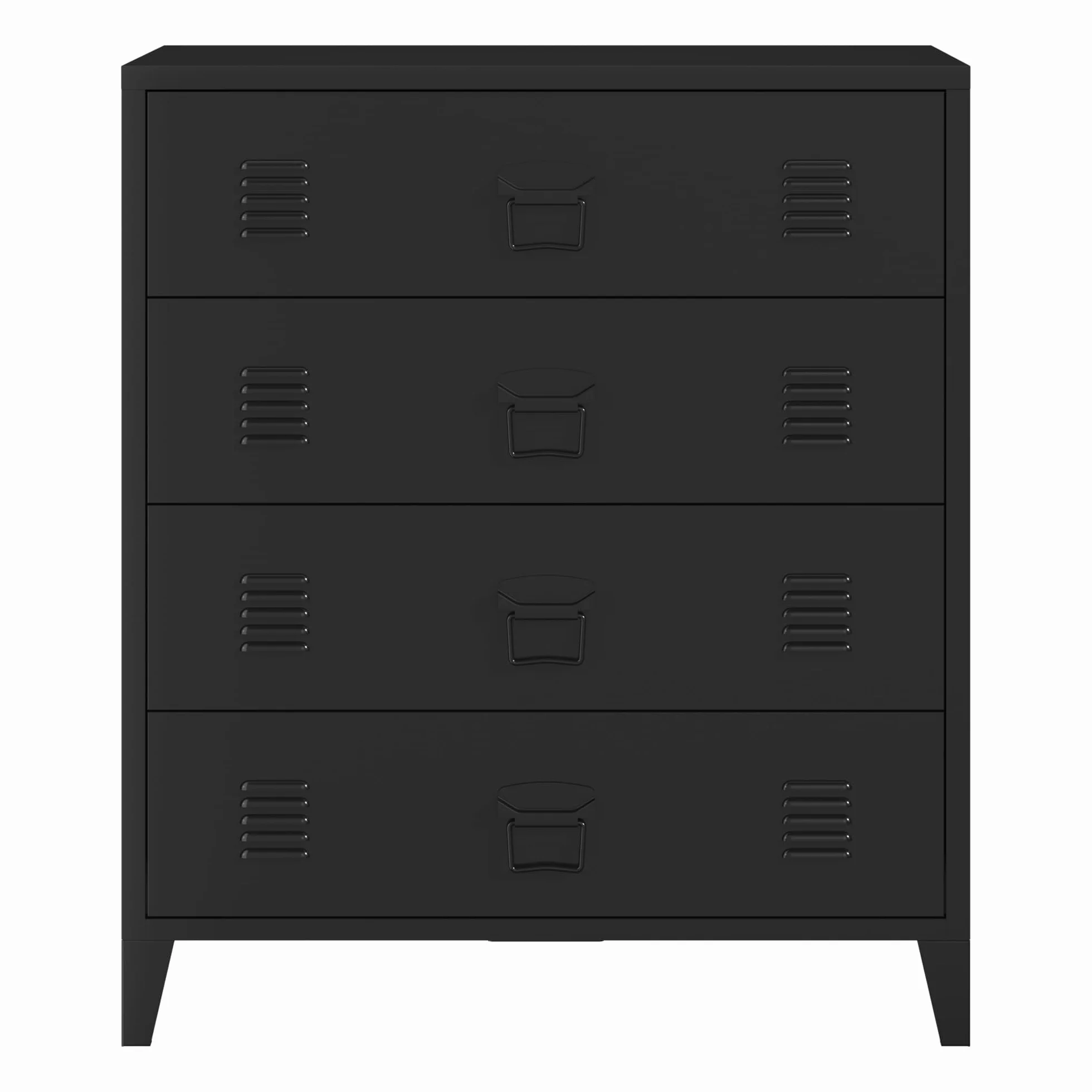 [en.casa] Komoda Hämeenlinna metalowa szafka z 4 szufladami, uniwersalna szafka, stalowa, do salonu, biura, przemysłowa szafka na akta, 80 x 40 x 92 cm, czarna